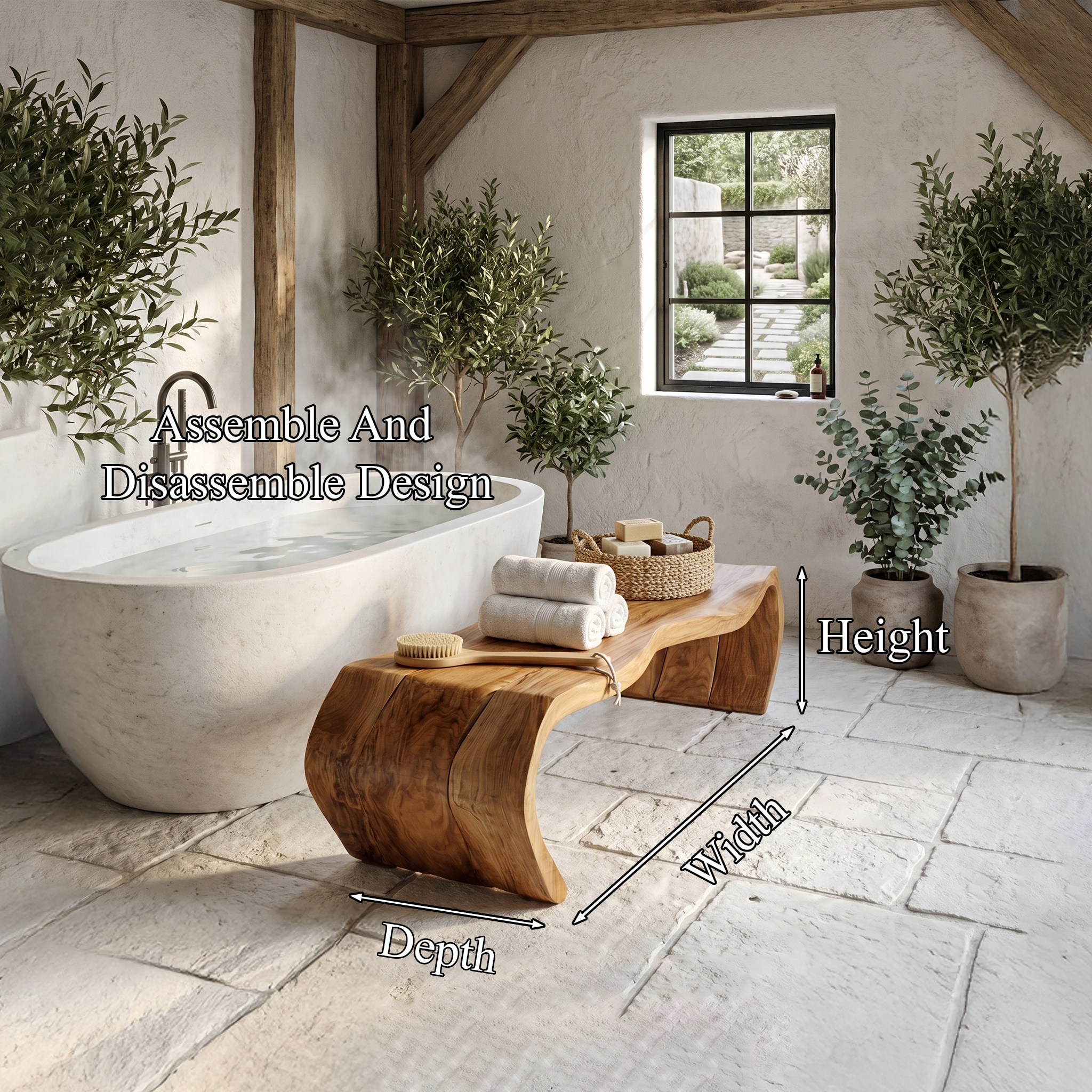 Handcrafted Wooden Shower Bench For Bathroom SINLHARS126
