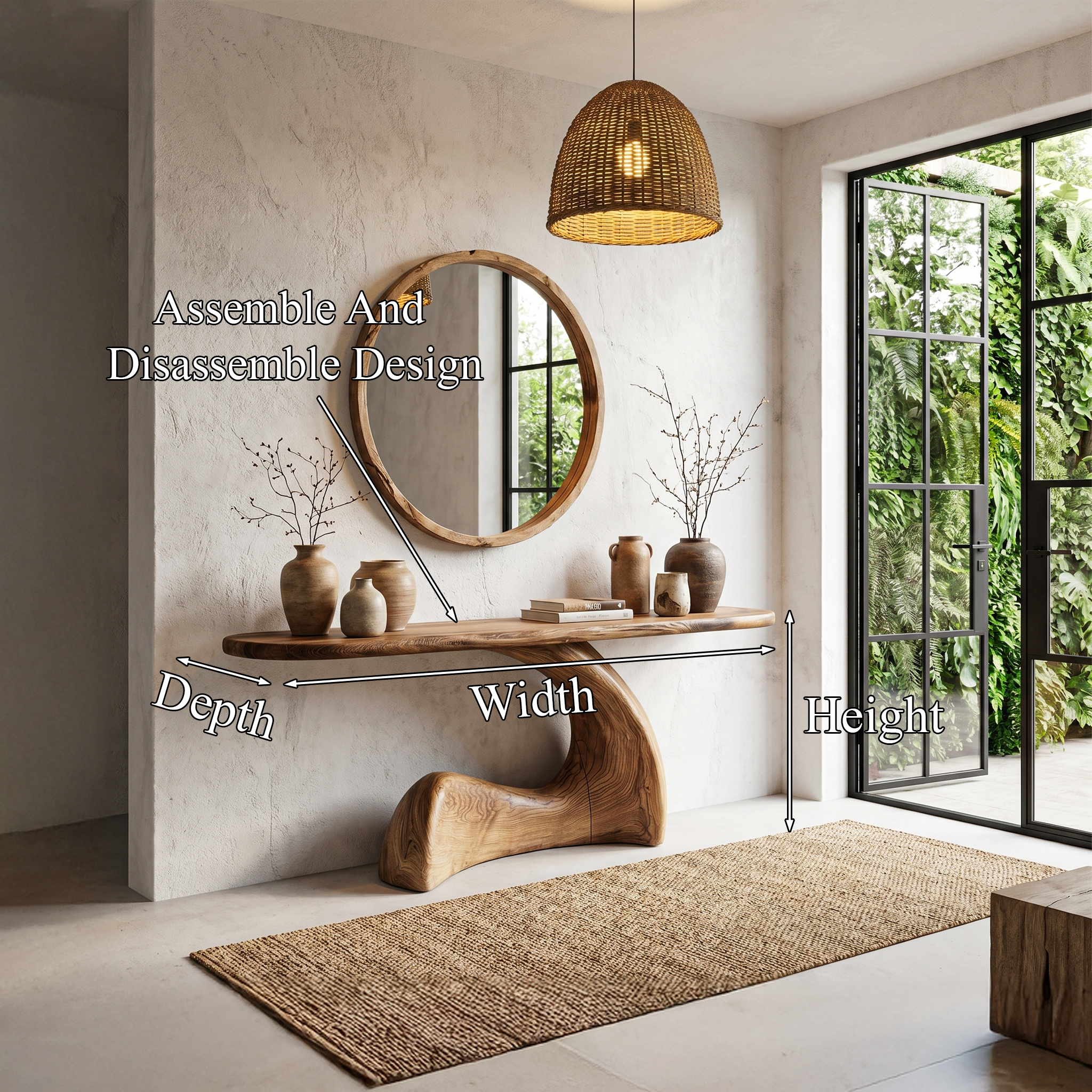 Organic Console Table With Sculptural Curved Wood Base For Entryway And Living Room SINLHACS583