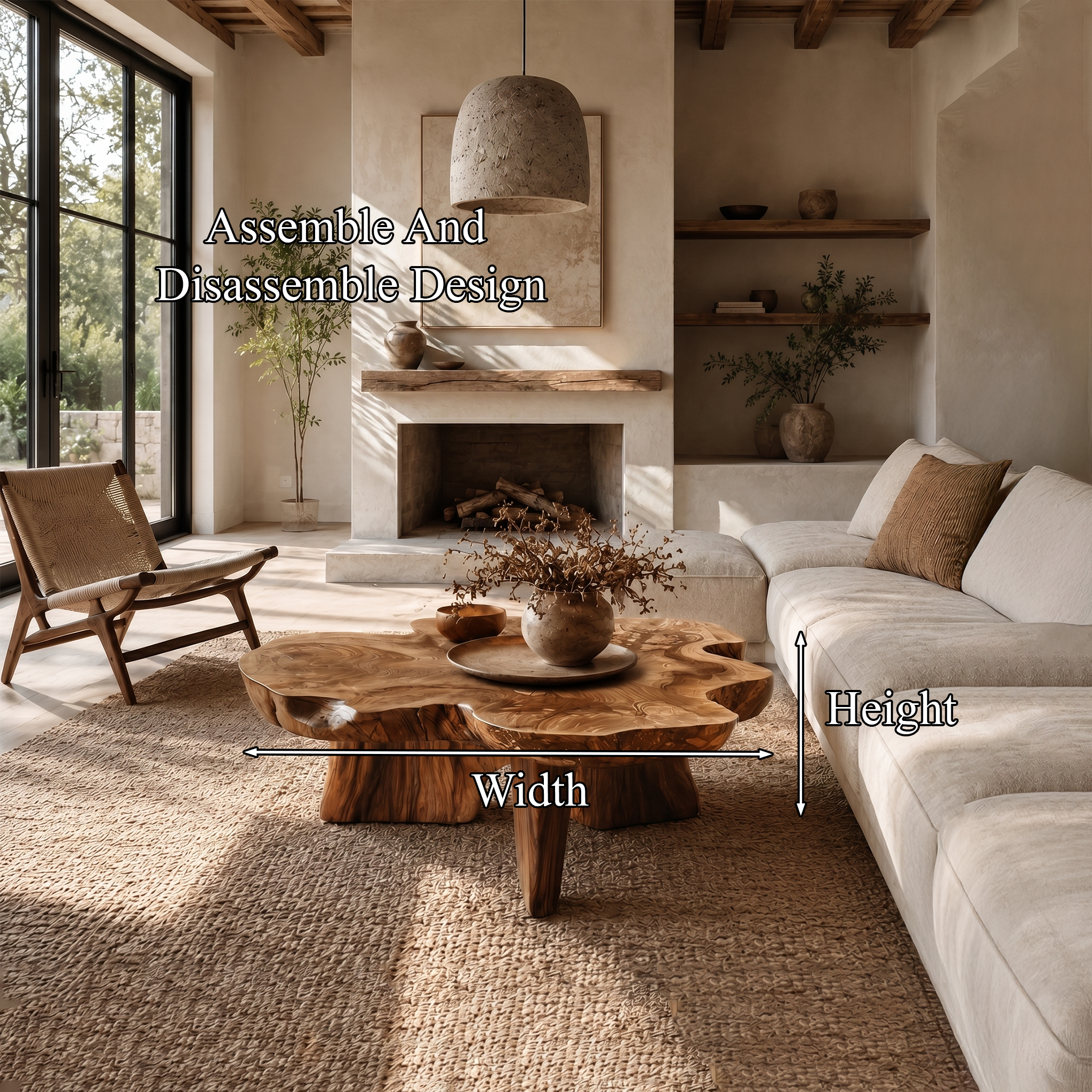Organic Coffee Table Sculptural Wood Base For Living Room SINLHACF395