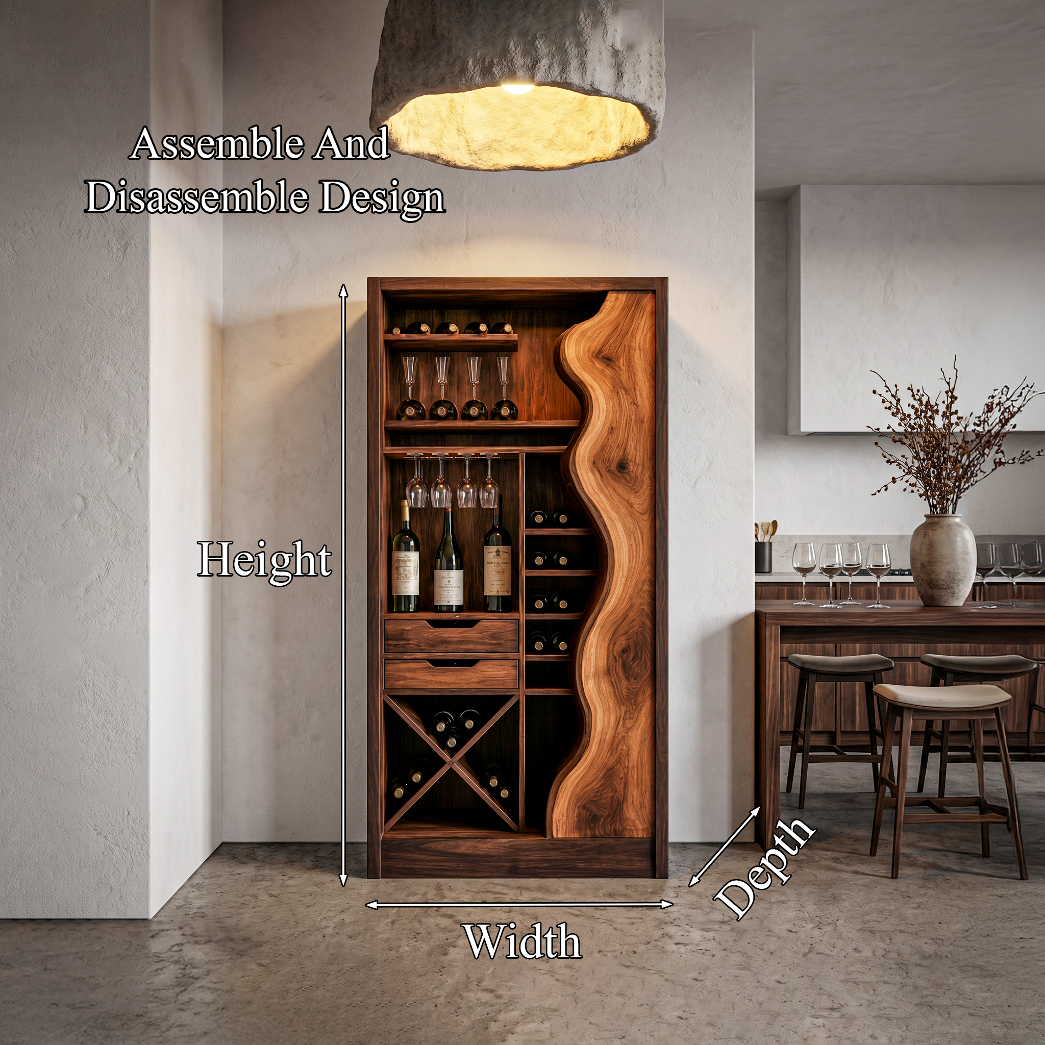 Farmhouse Wine Cabinet With Built In Bottle Storage And Display Niches SINLHAWR036