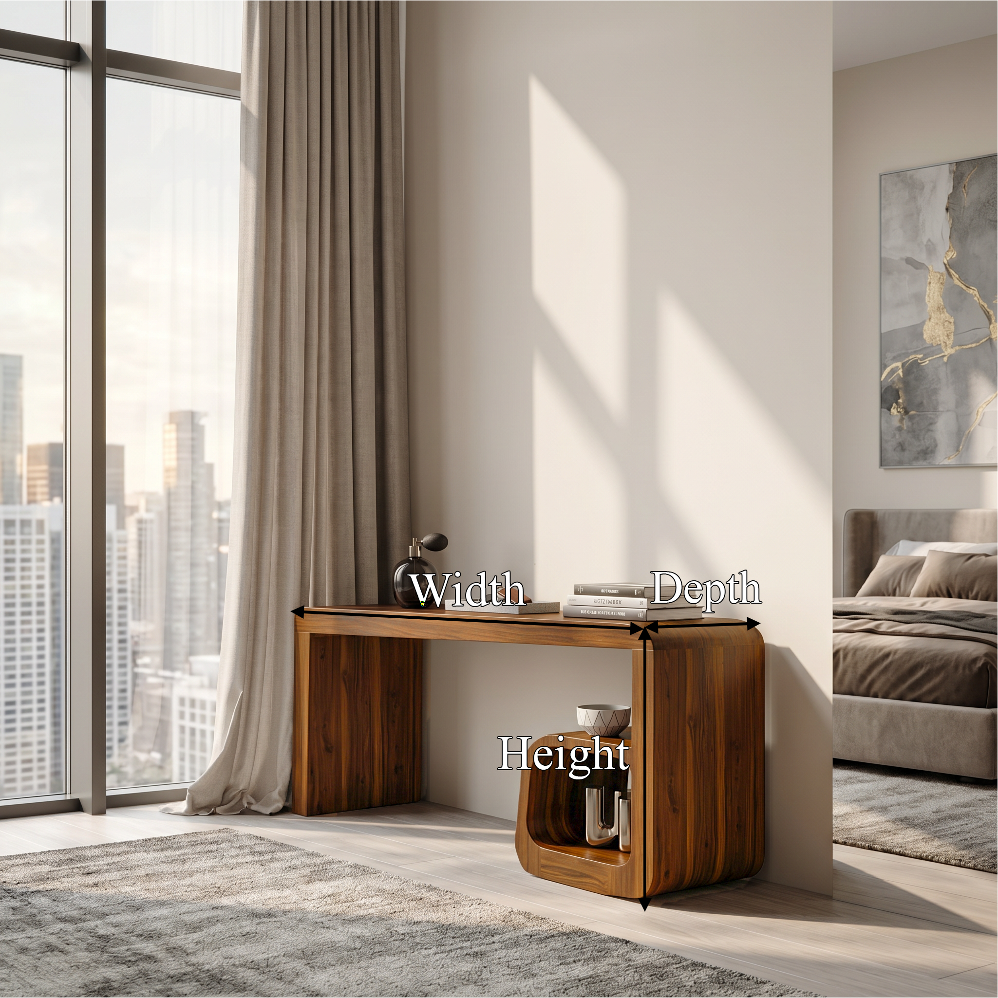 Sculptural Dressing Table With Curved Wood Silhouette For Bedroom Decor SINLSABDT093