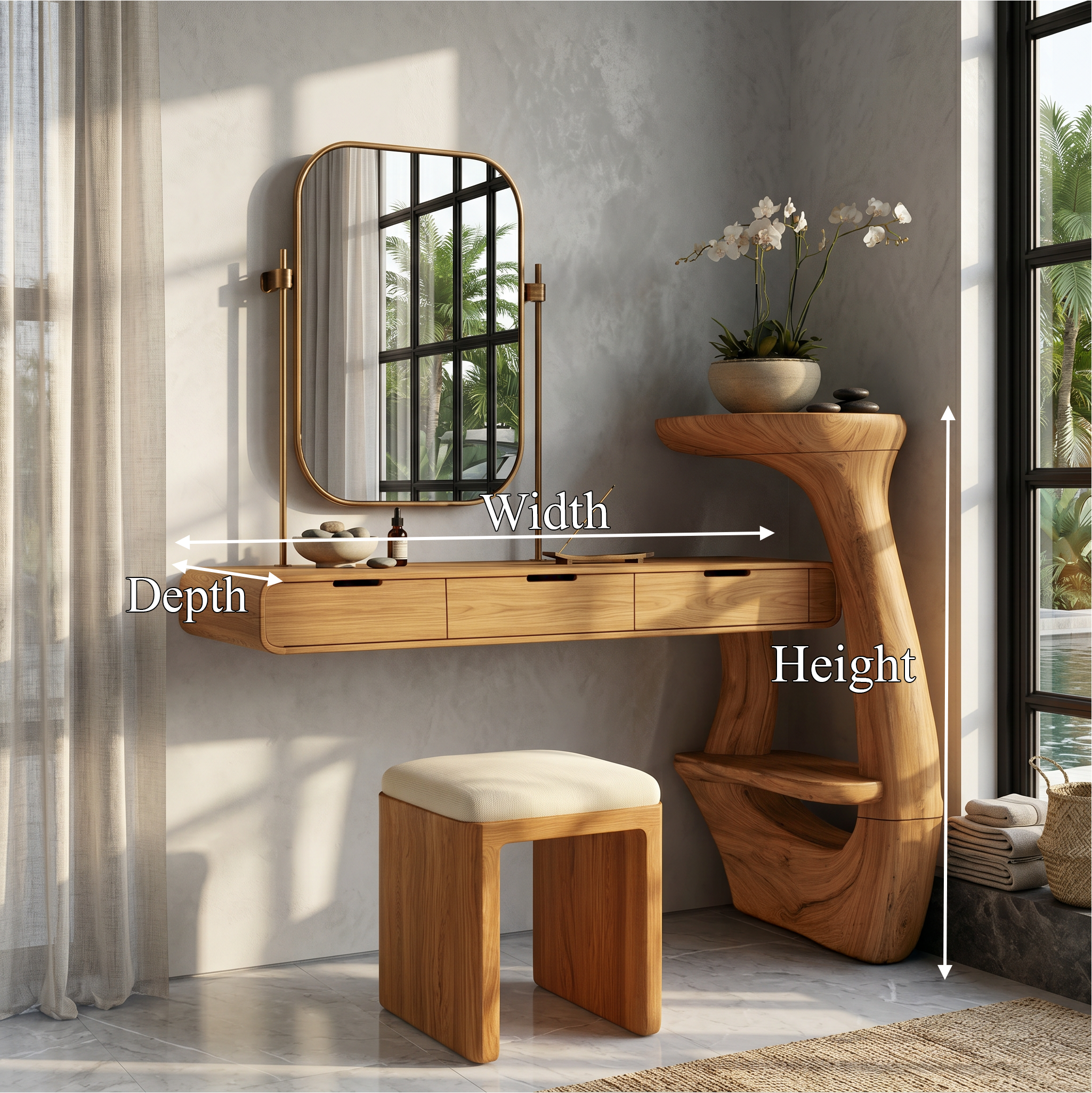 Sculptural Dressing Table With Handcrafted Wood Structure For Bedroom SINLSABDT084