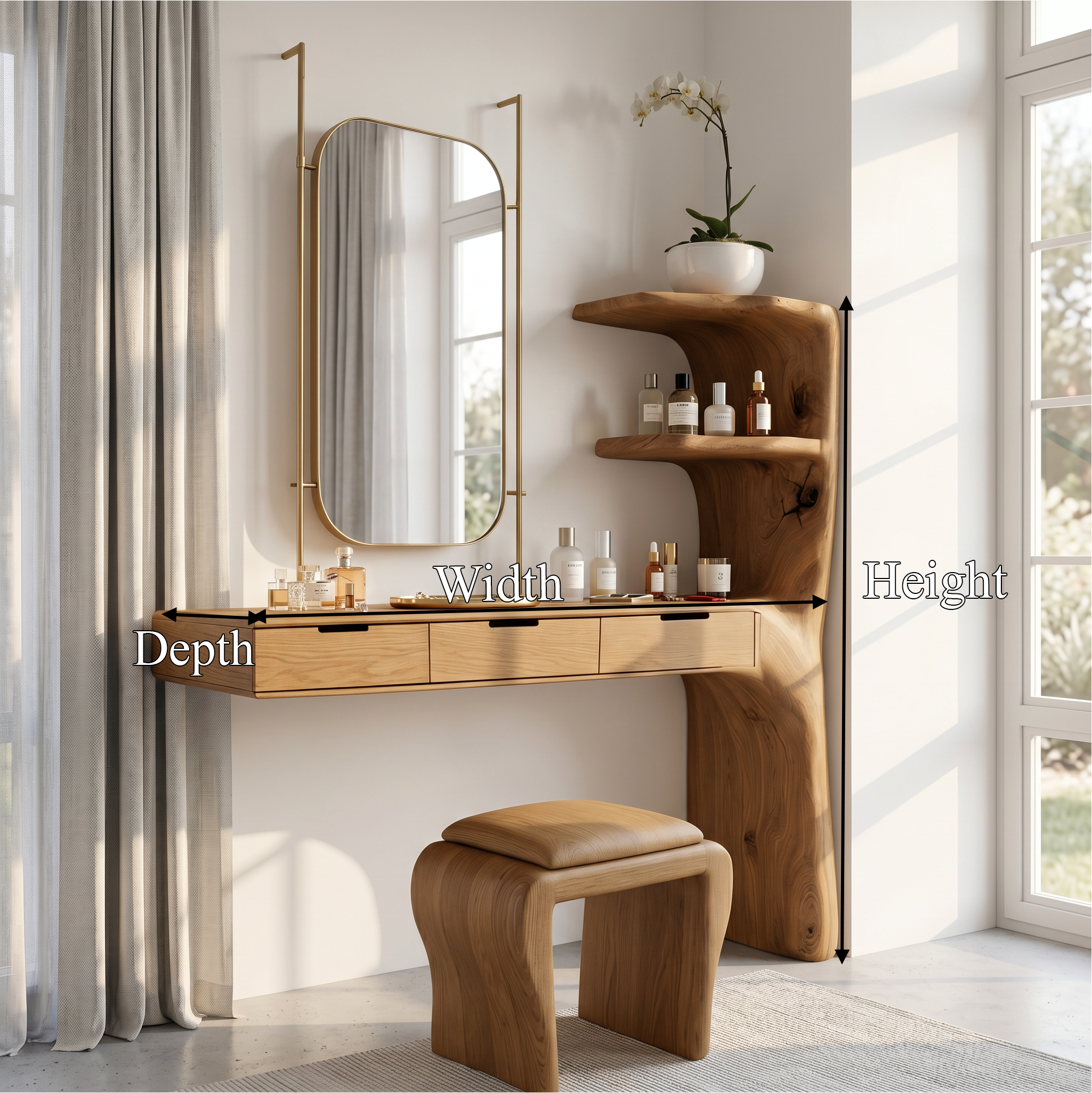 Organic Dressing Table With Built In Storage Shelves For Bedroom And Dressing Room SINLSABDT087