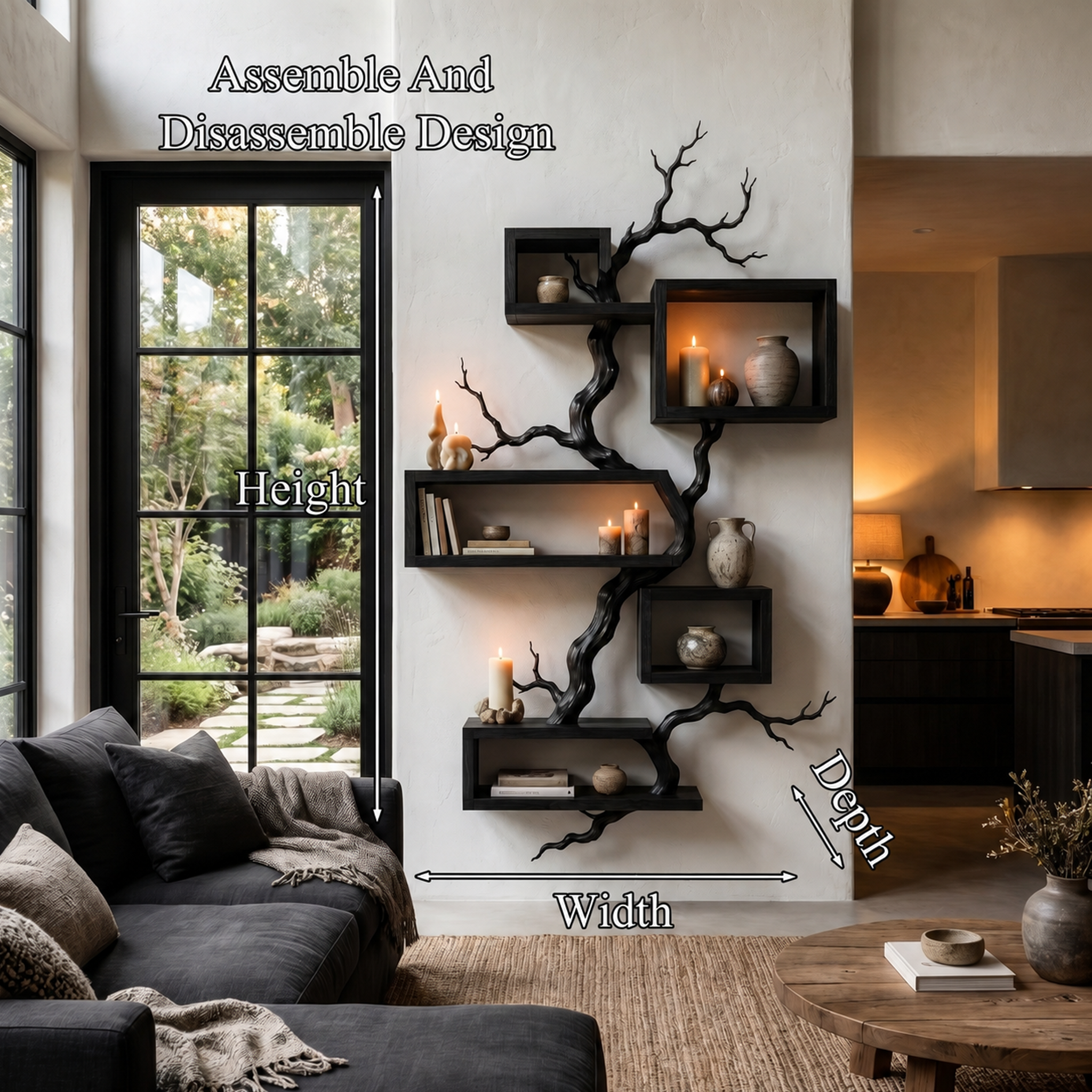 Organic Sculptural Floating Shelf With Tree Branch Design For Living Room SINLHAFL561