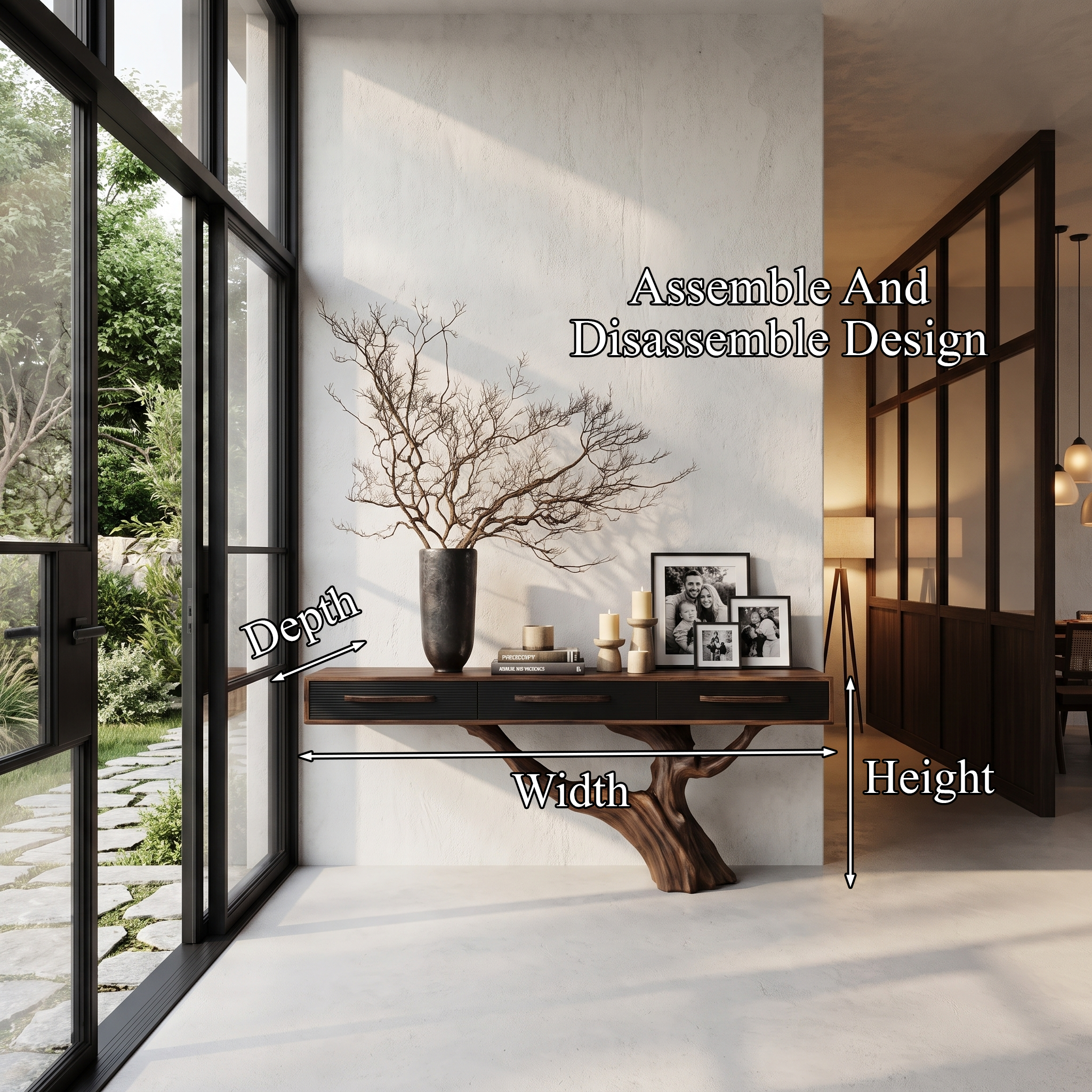 Statement Console Table With Nature Inspired Tree Base For Living Room SINLHACS672