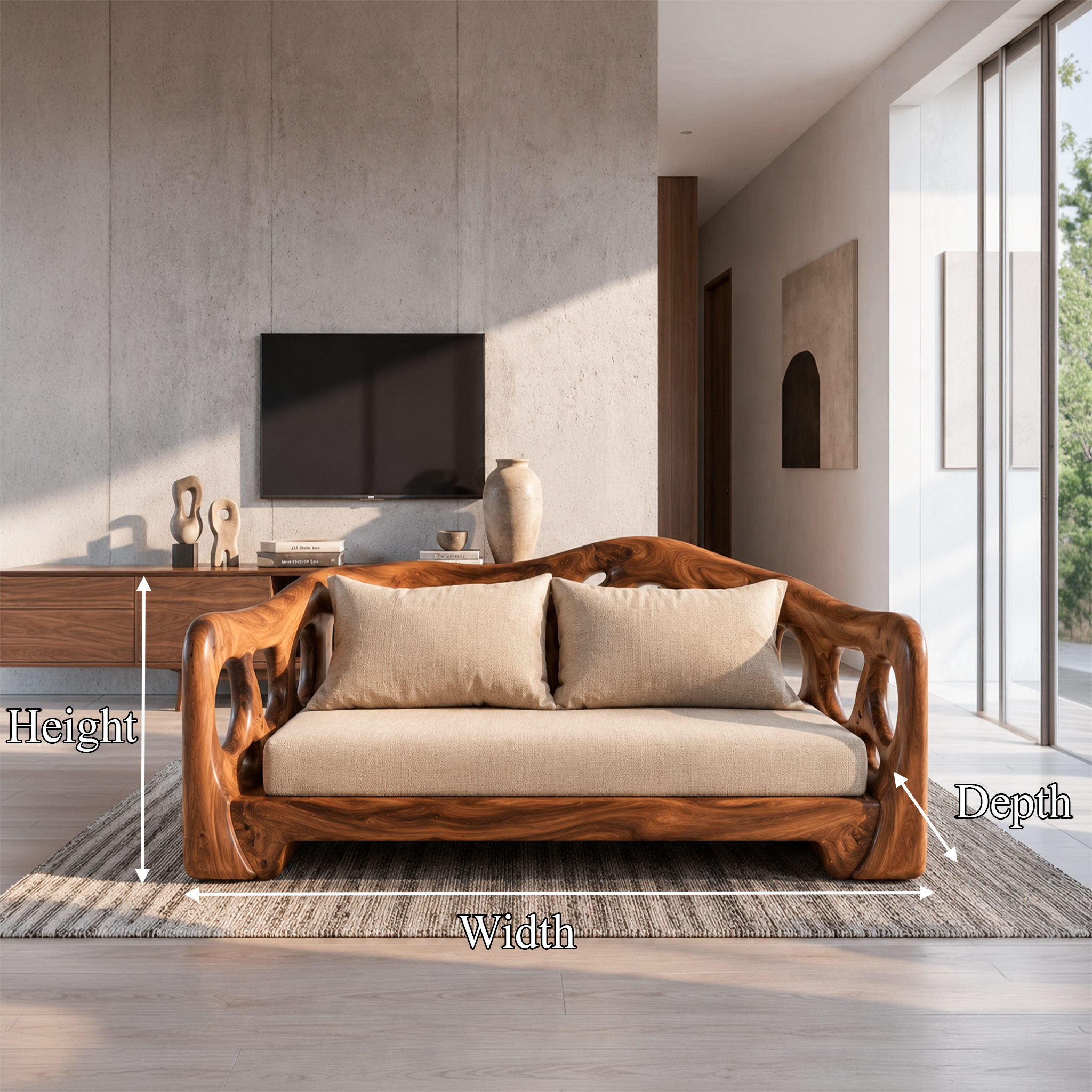 Modern Sofa With Sculptural Solid Wood For Living Room SINLSASF034
