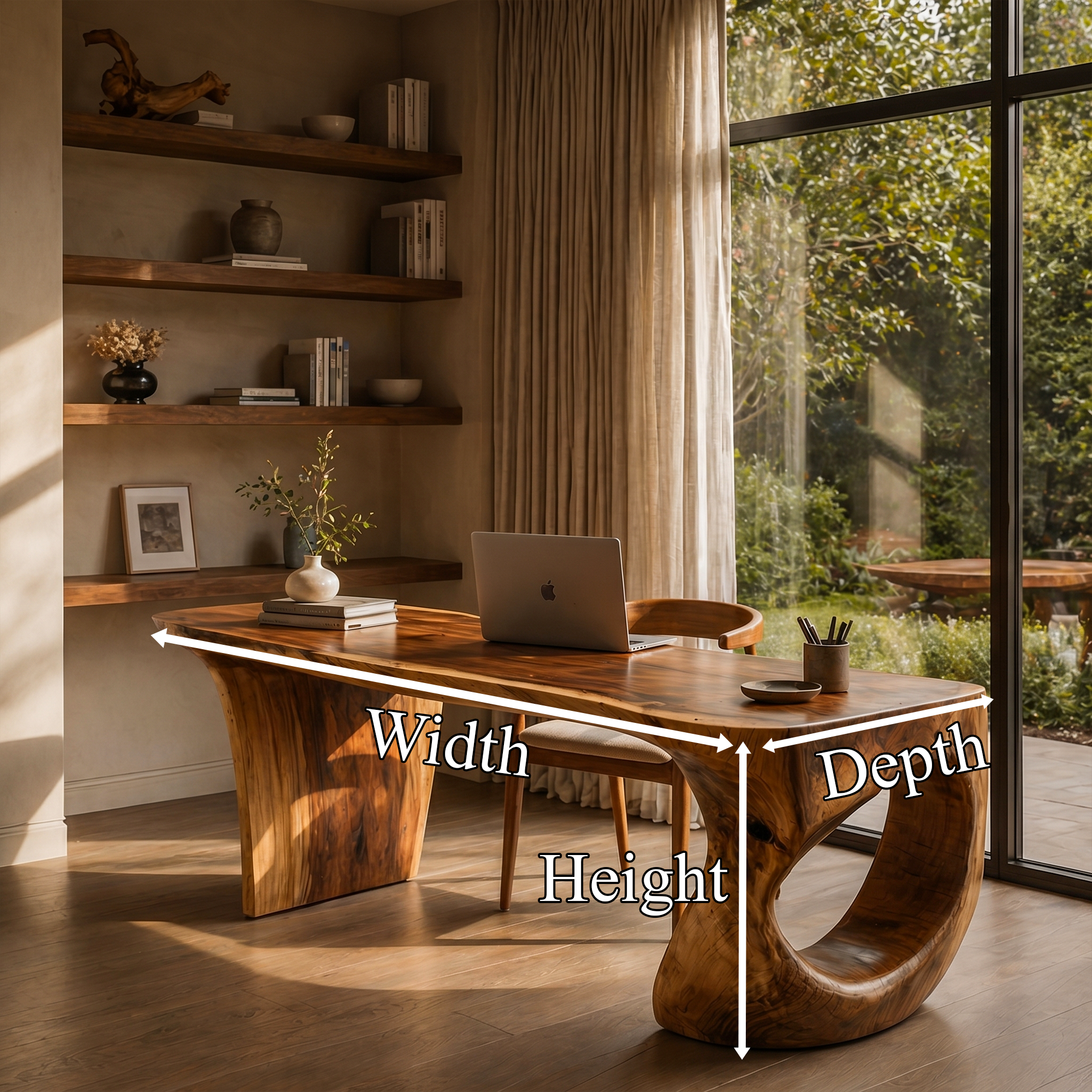 Contemporary Desk With Sculptural Loop Wood Base And Solid Wood Top For Home Office And Workspace SINLKIDK112