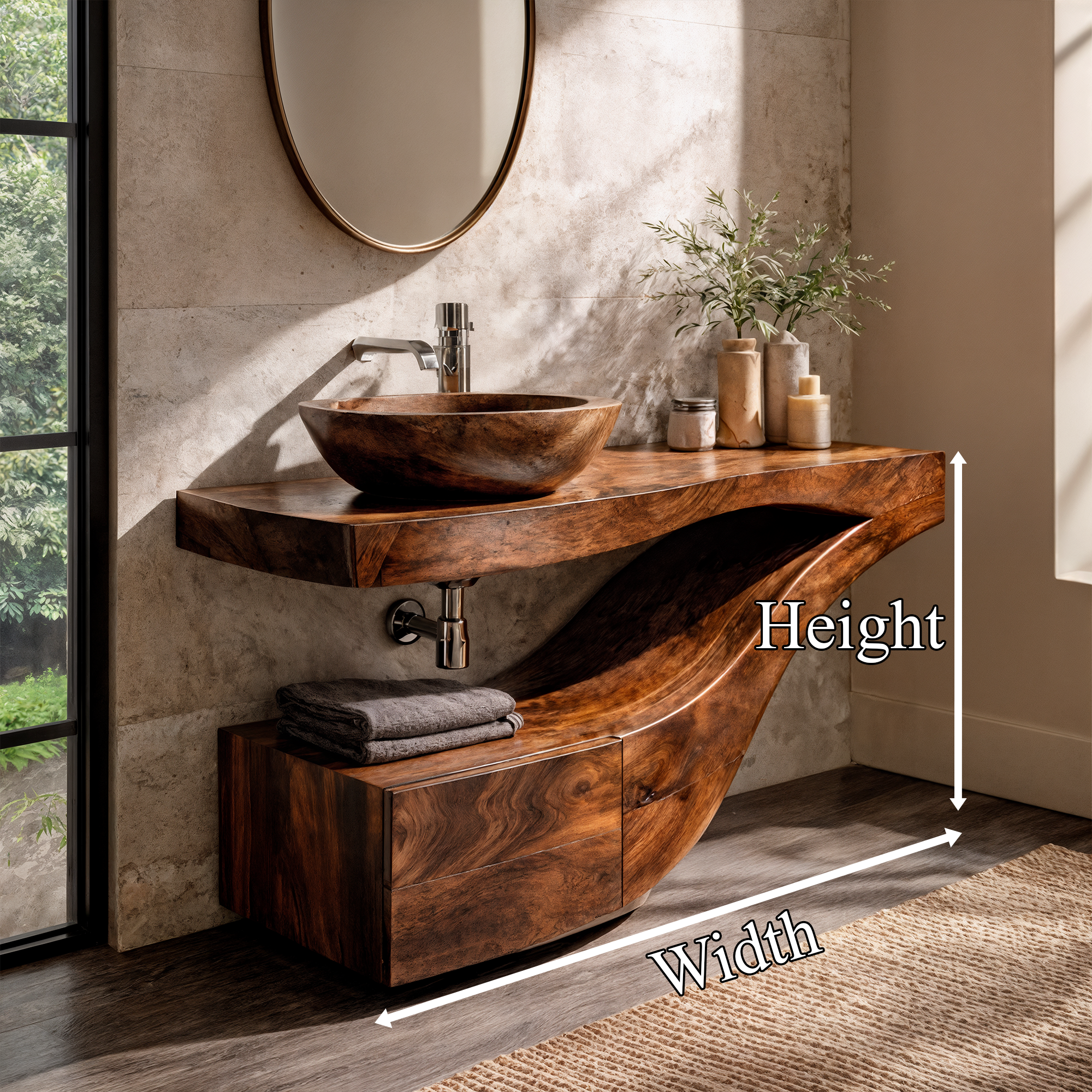 Organic Curved Floating Bathroom Vanity For Bathroom And Powder Room SINLKIBRV302