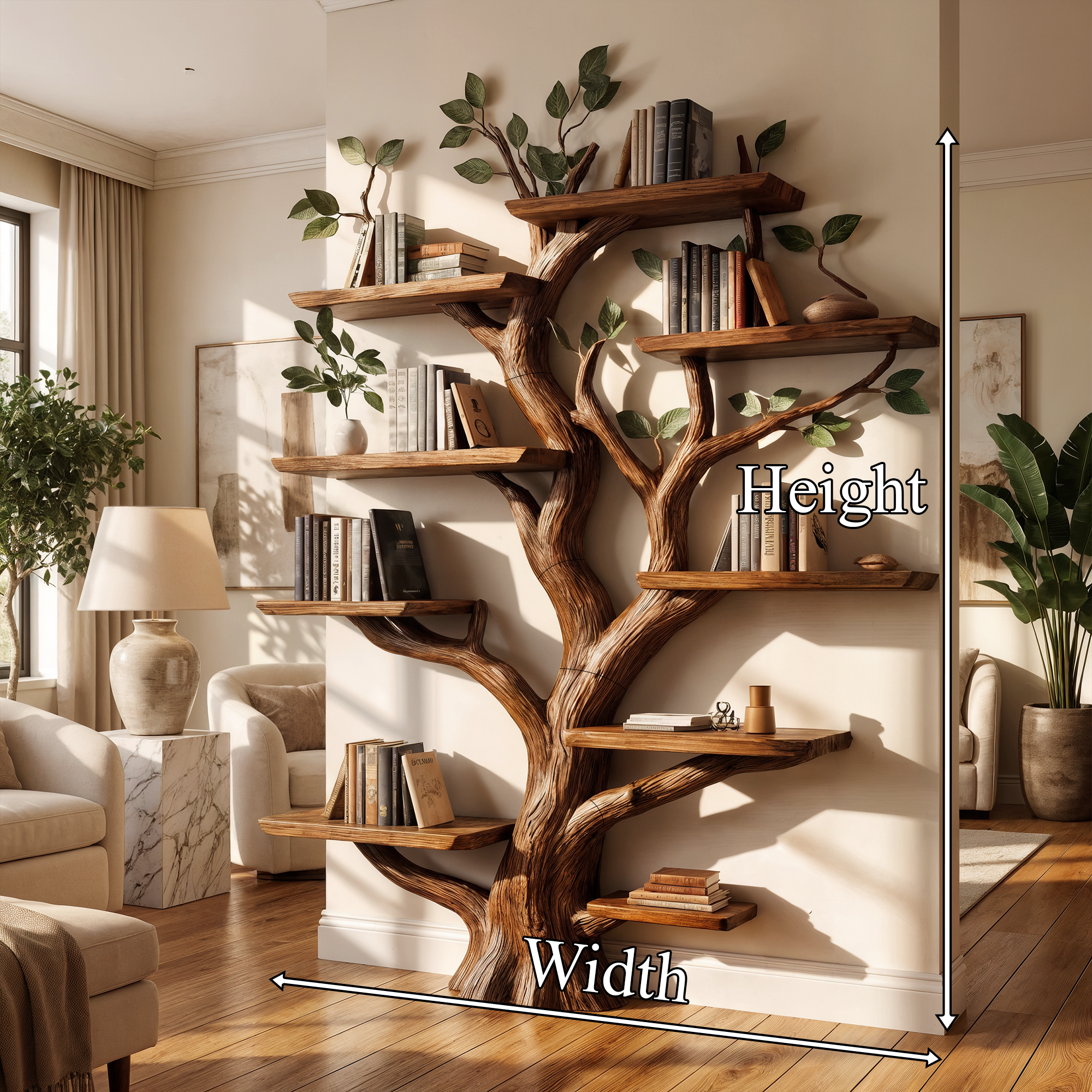 Rustic Solid Wood Tree Bookshelf For Living Room Or Study Room SINLKITB527