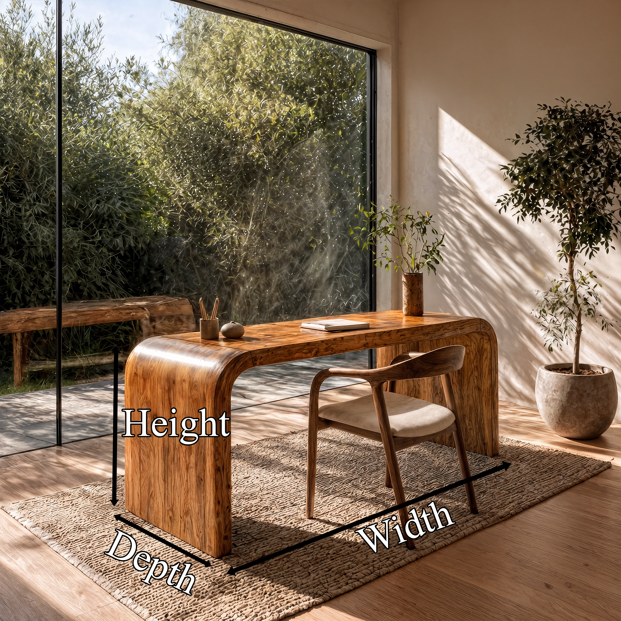 Organic Curved Wooden Desk With Waterfall Edge Design For Home Office And Workspace SINLKIDK108