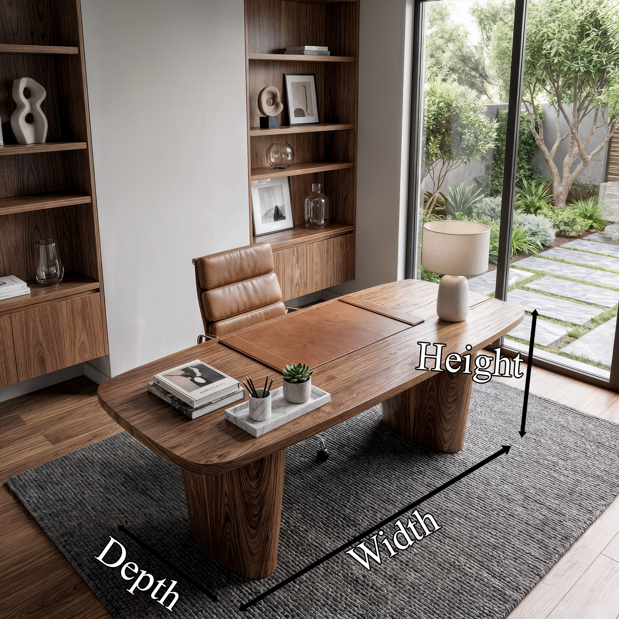 Modern Executive Wooden Desk With Sculptural Solid Wood Base For Home Office And Workspace SINLKIDK109
