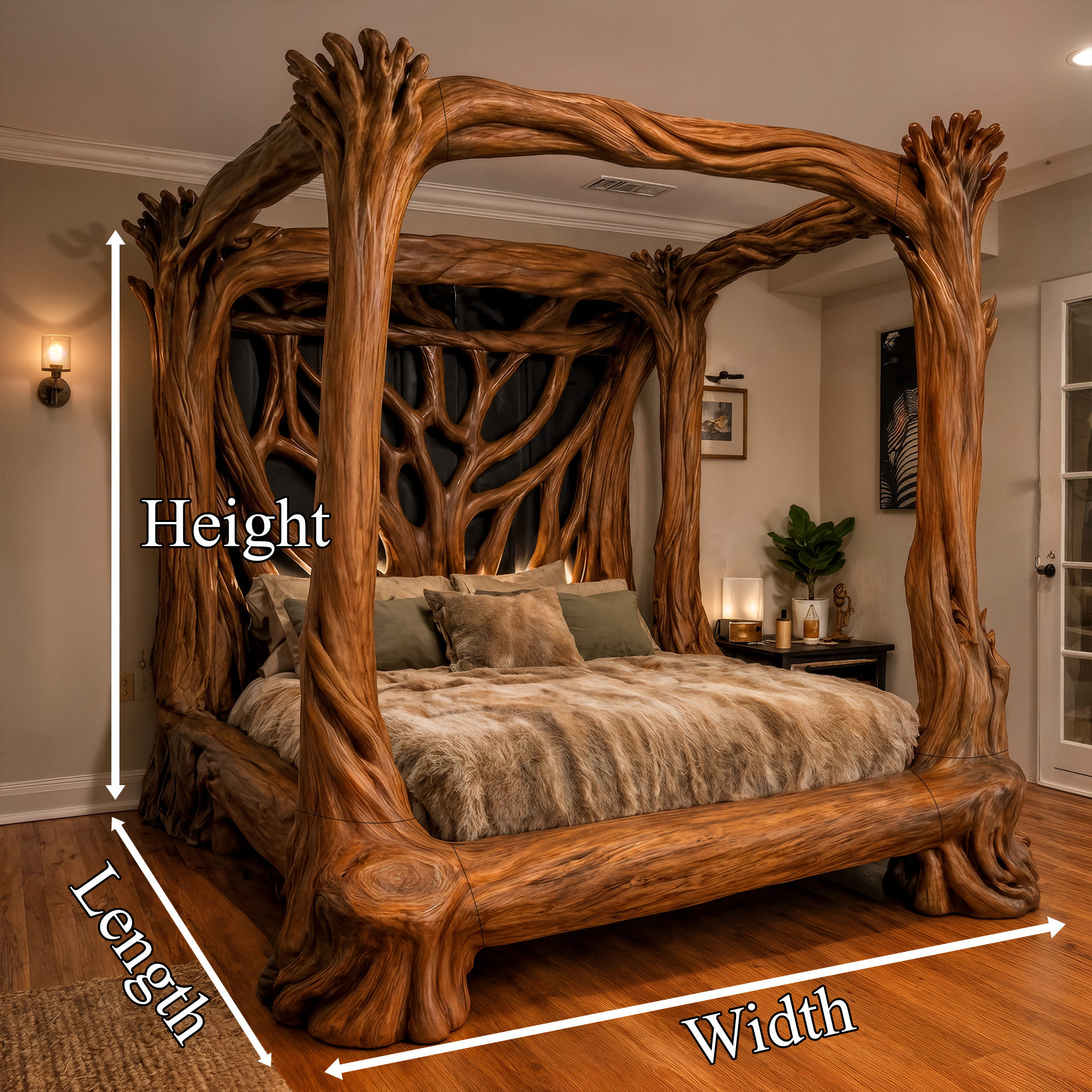 Organic Sculptural Canopy Bed With Handcrafted Tree Branch Wood Frame For Bedroom Decor SINLKIWB120