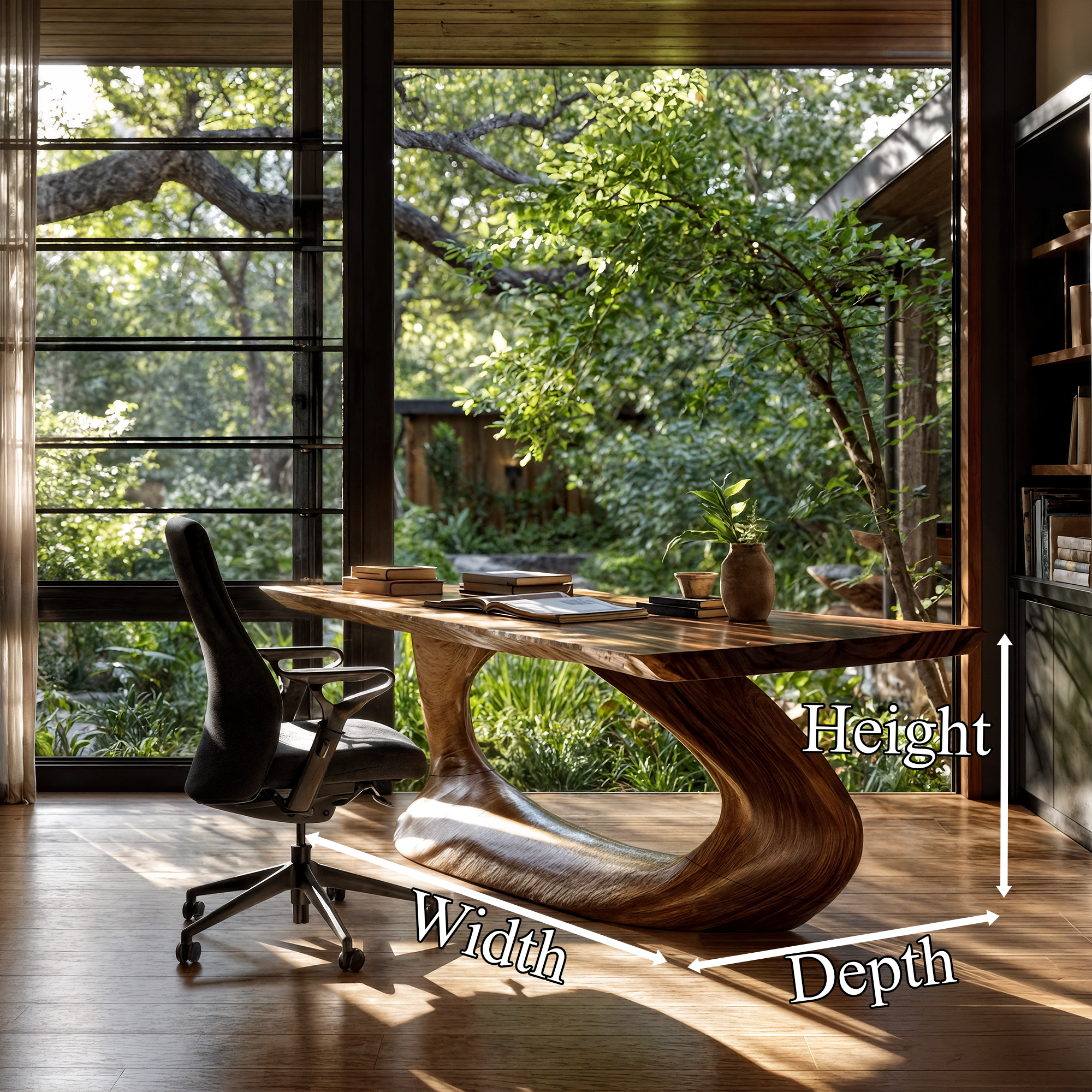 Rustic Desk With Sculptural Curved Base For Home Office SINLKIDK111