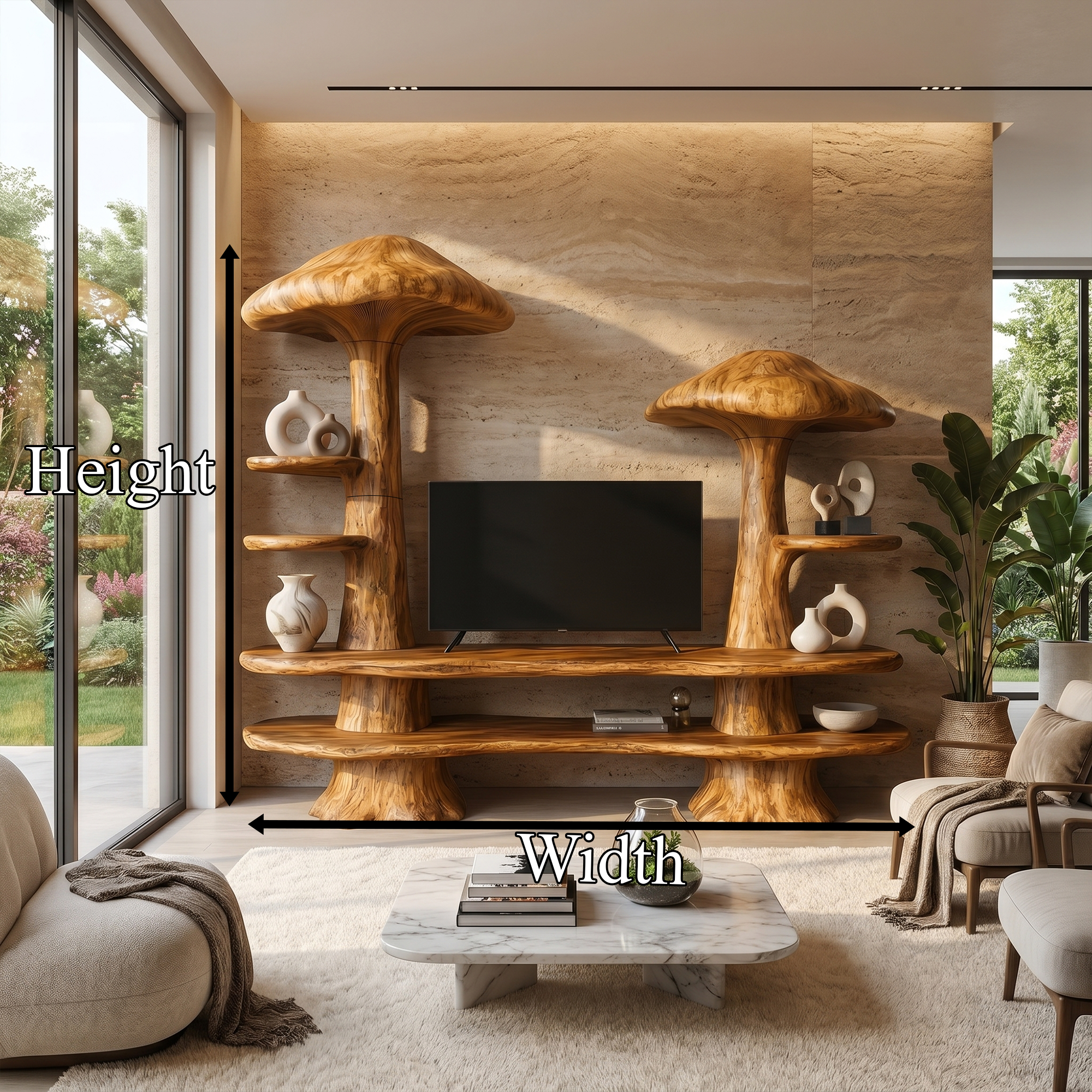 Rustic Mushroom TV Cabinet With Open Display Storage And Media Console For Living Room SINLKITC054