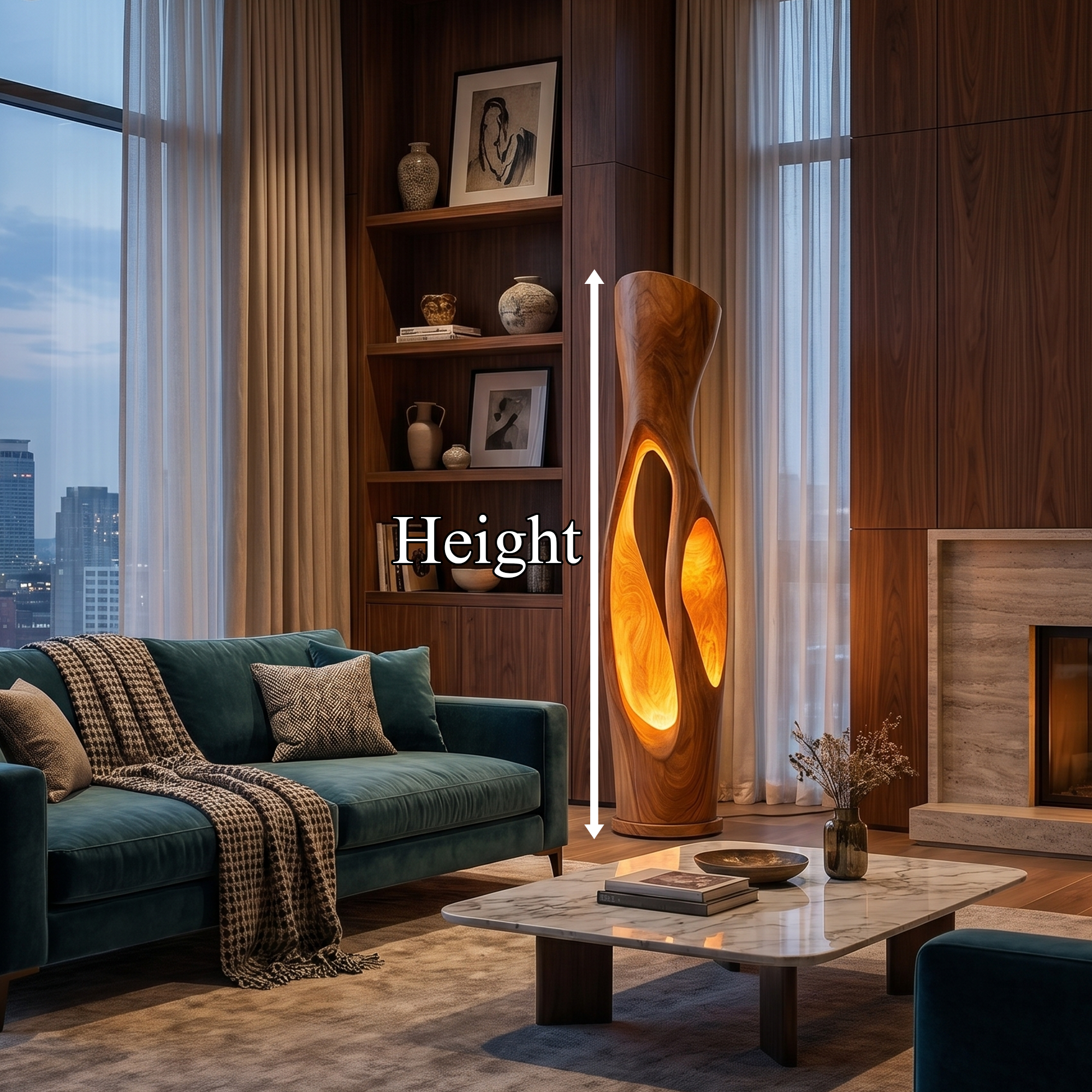 Modern Organic Floor Lamp With Illuminated Hollow Wood Design For Living Room SINLKIFLP102