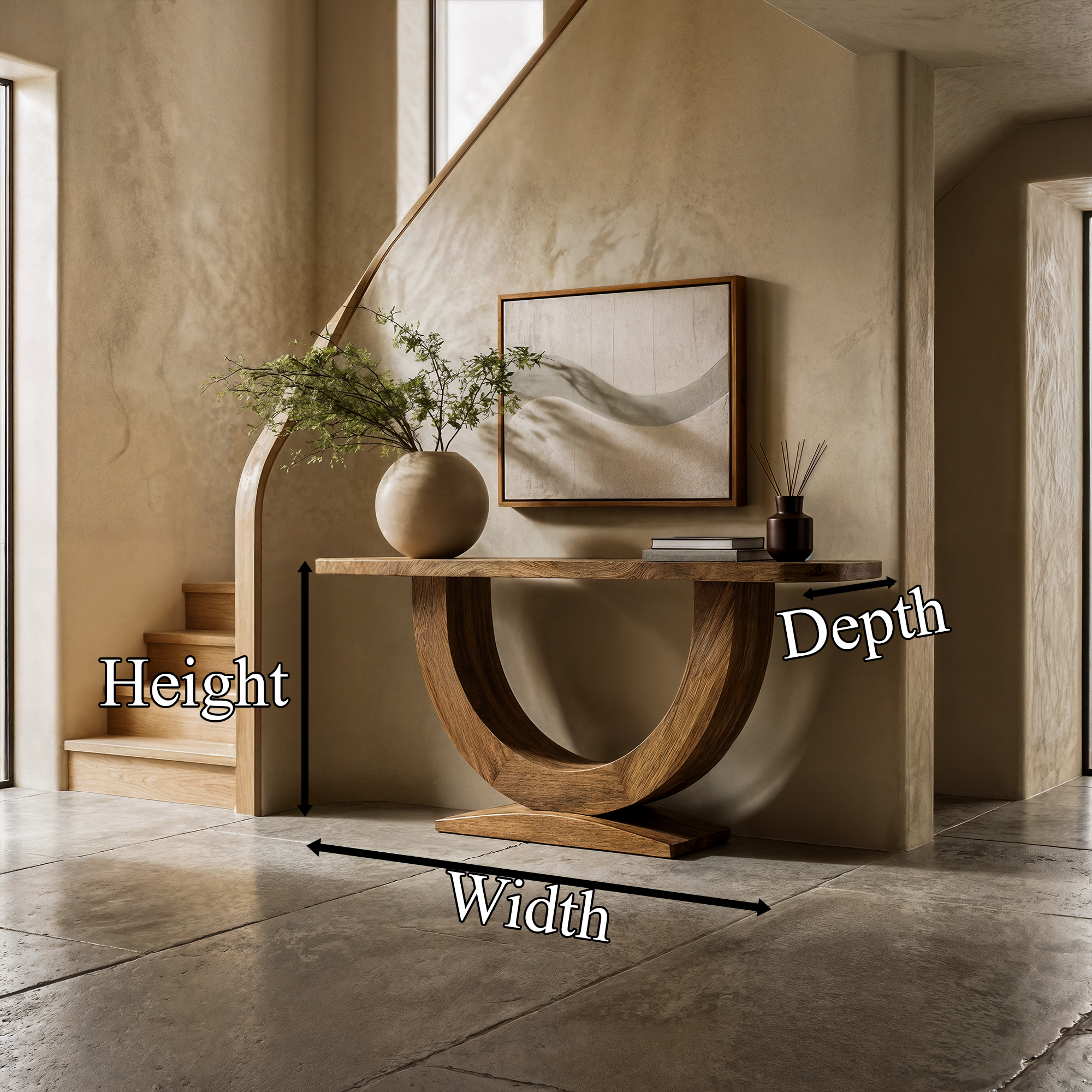 Contemporary Organic Console Table With U Shape Pedestal Base For Entryway And Living Room SINLKICS597