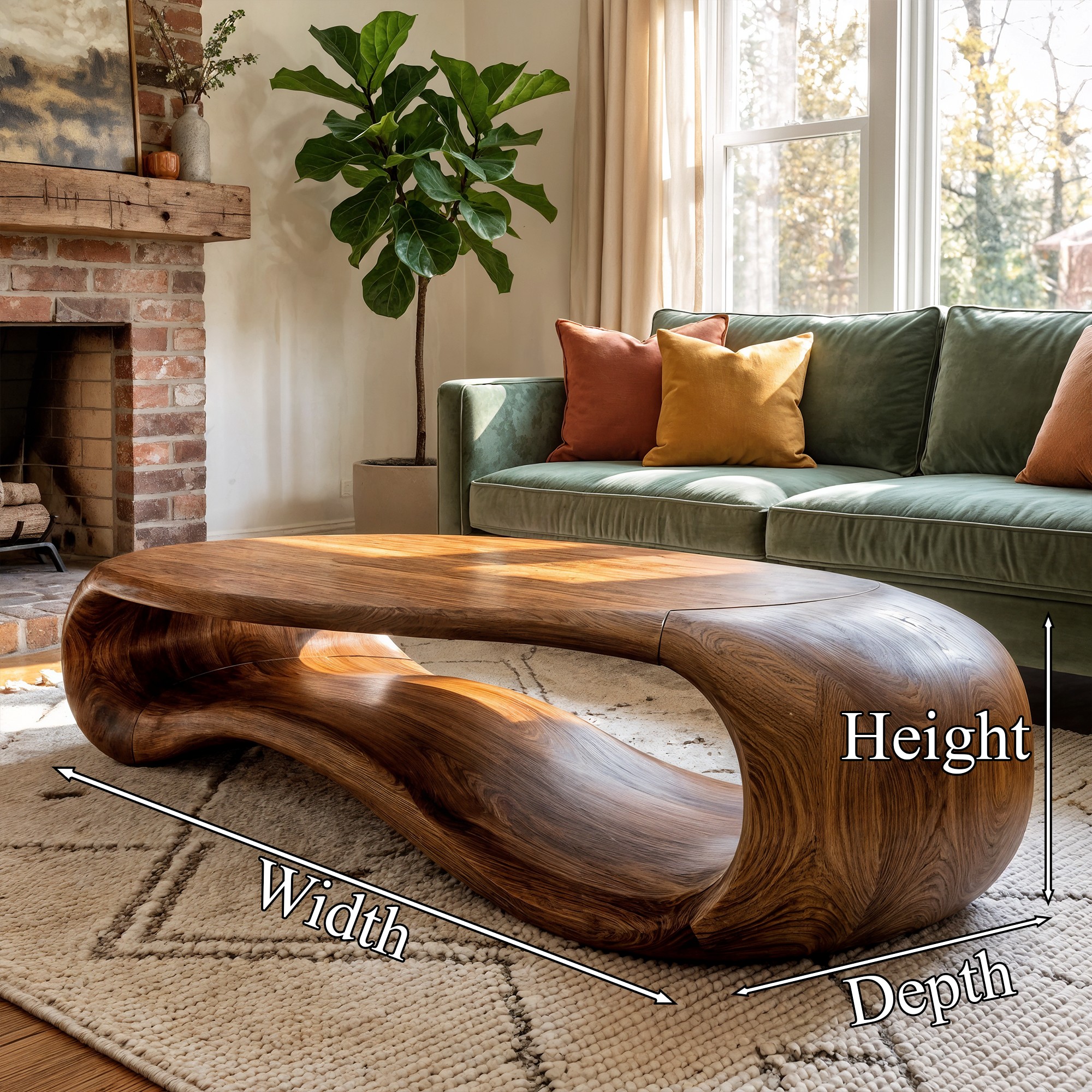 Modern Sculptural Solid Wood Coffee Table For Living Room SINLKICF337
