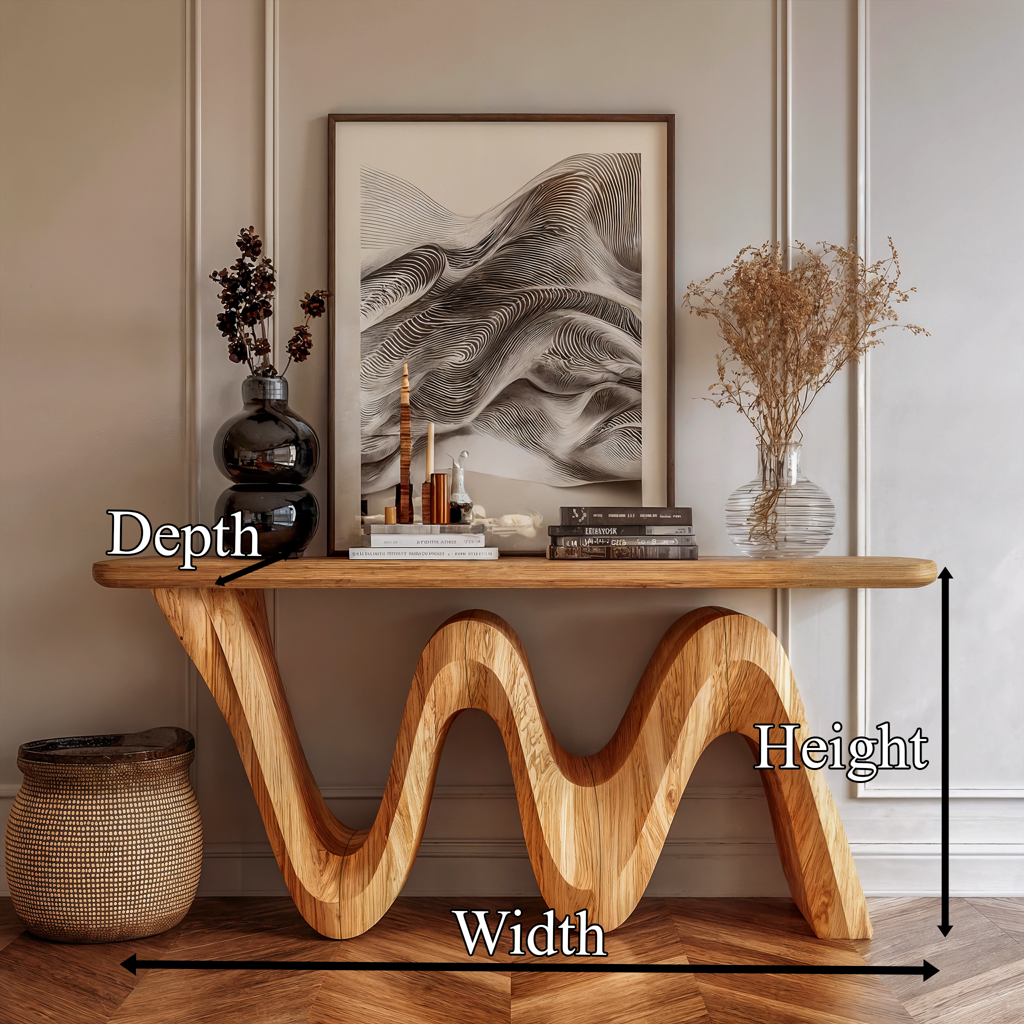 Organic Flow Console Table Solid Wood Sculptural Wave Base Entryway Or Hallway SINLKICS557