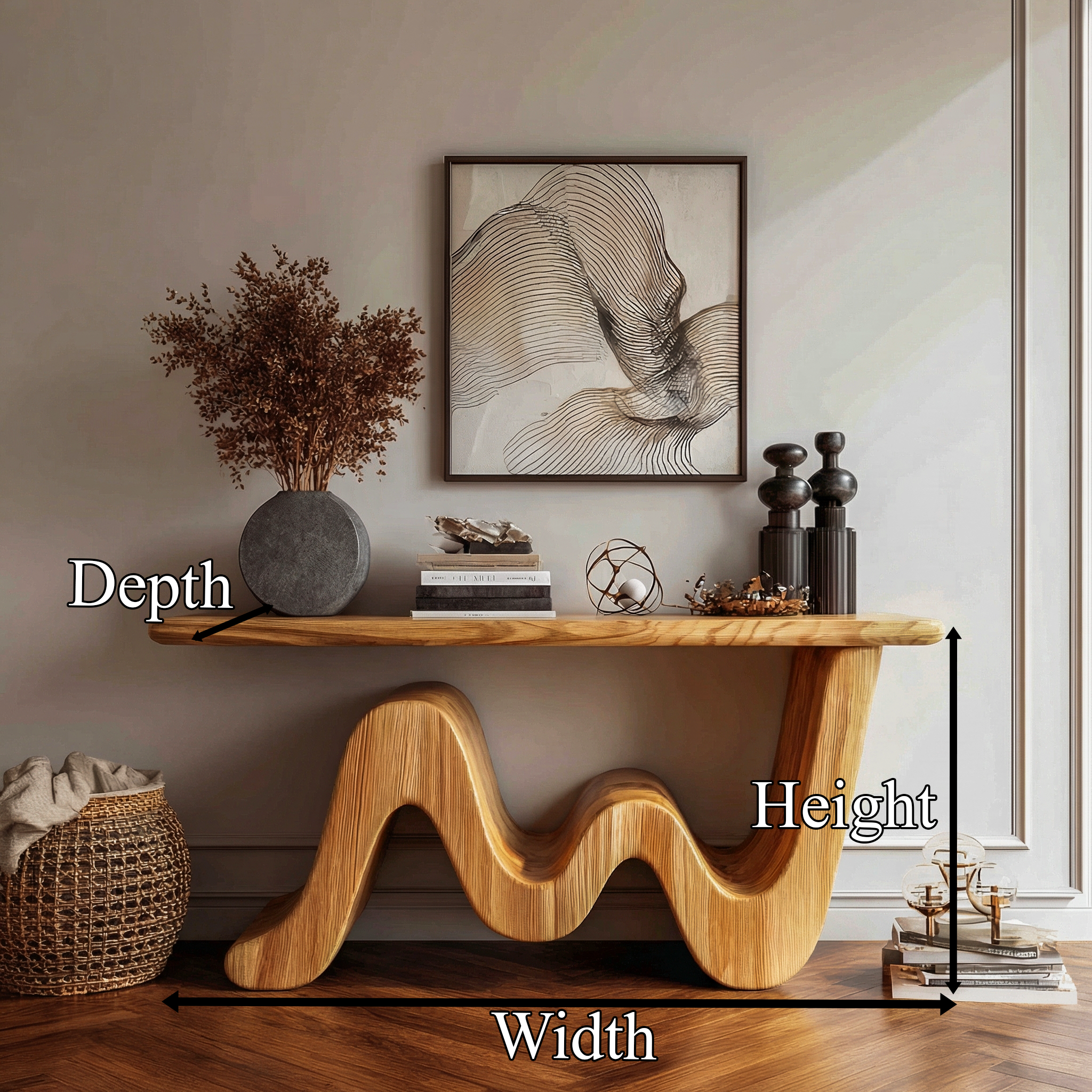 Wave Console Table Solid Wood Soft Curved Shape Living Room And Entryway SINLKICS558
