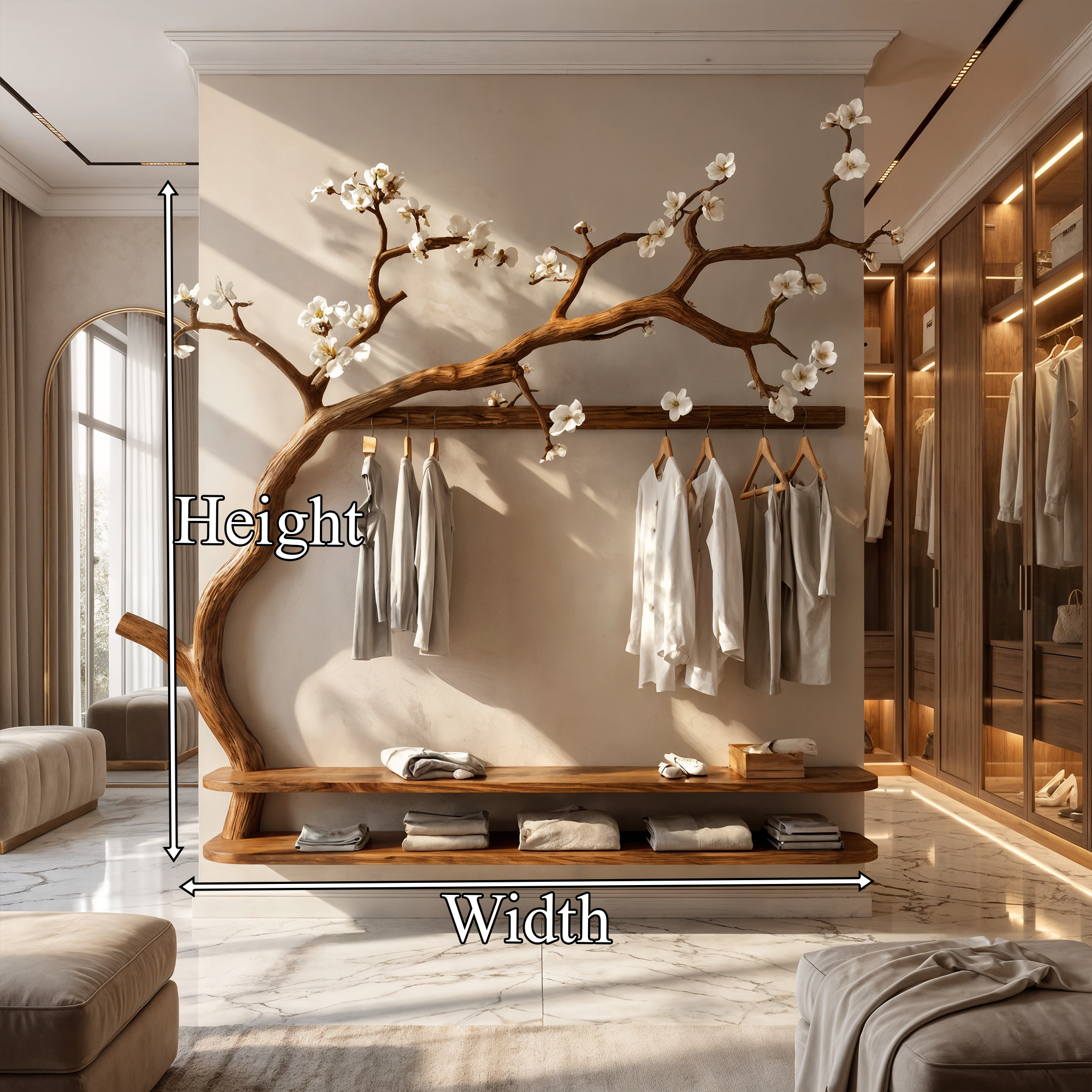 Scandinavian Tree Wardrobe Solid Wood Handcrafted Bedroom Organizer SINLKITCR061