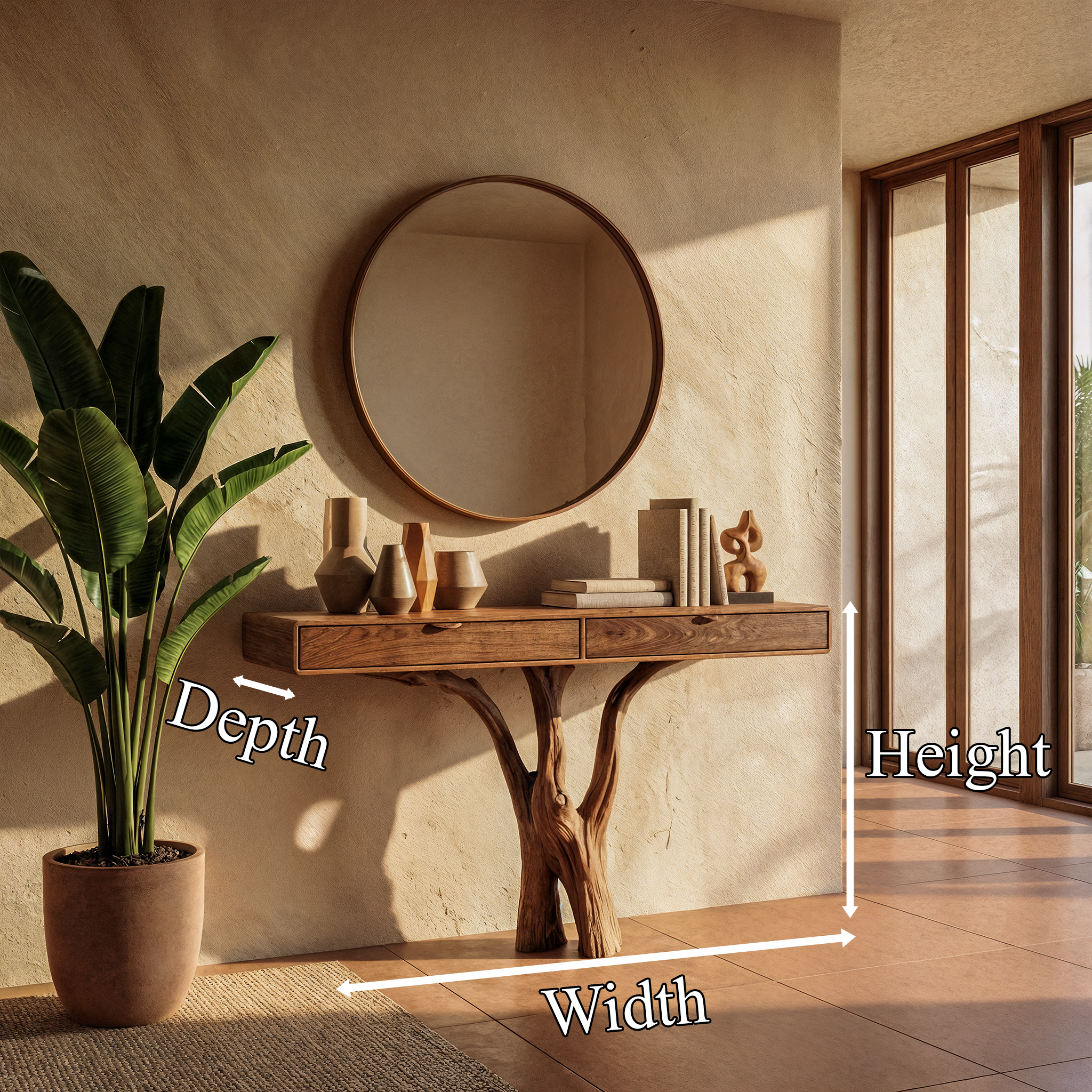 Sculptural Tree Console Table Solid Wood Branch Pedestal Design Living Room And Entryway SINLKICS560