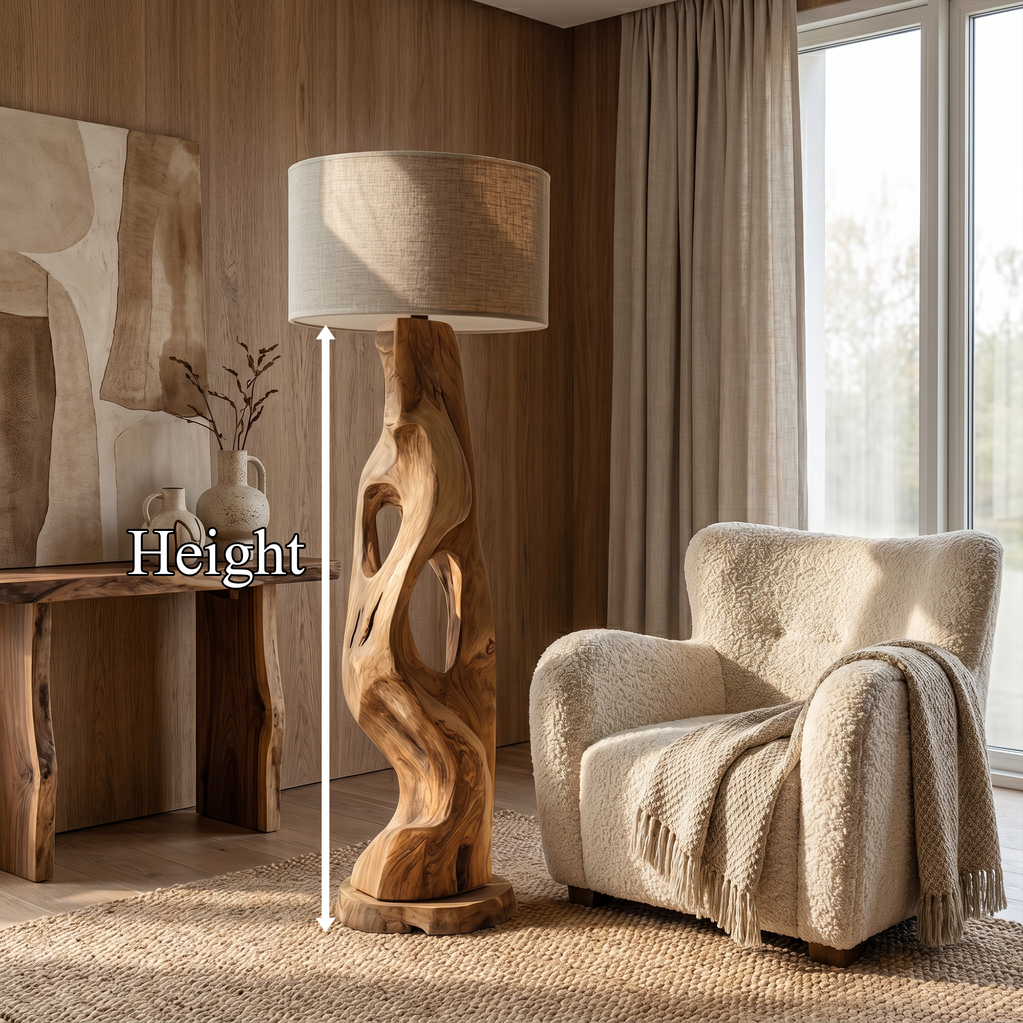 Organic Modern Standing Lamp With Artistic Solid Wood Base For Living Room SINLKIFLP090