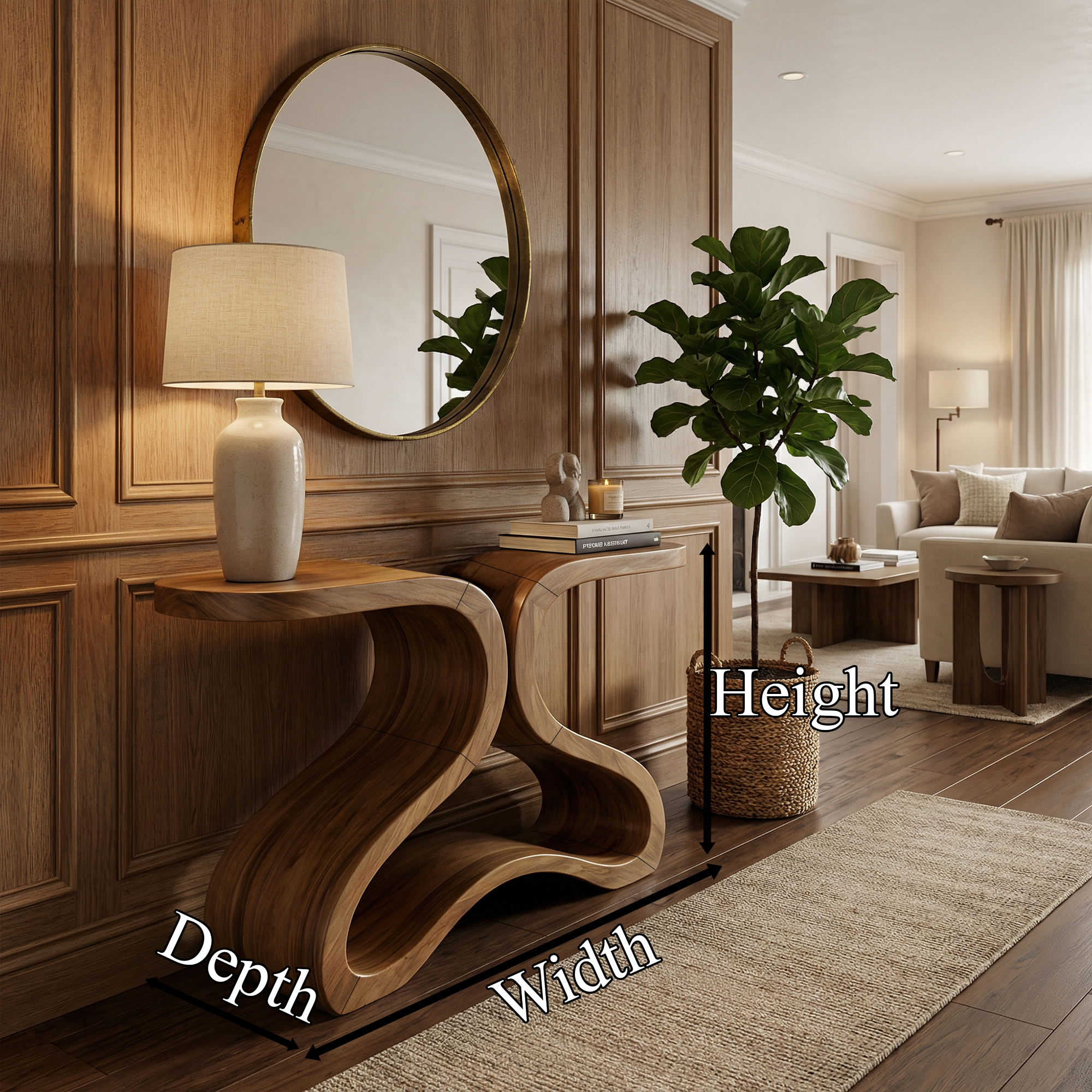 Organic Curved Console Table For Entryway And Living Room SINLKICS568