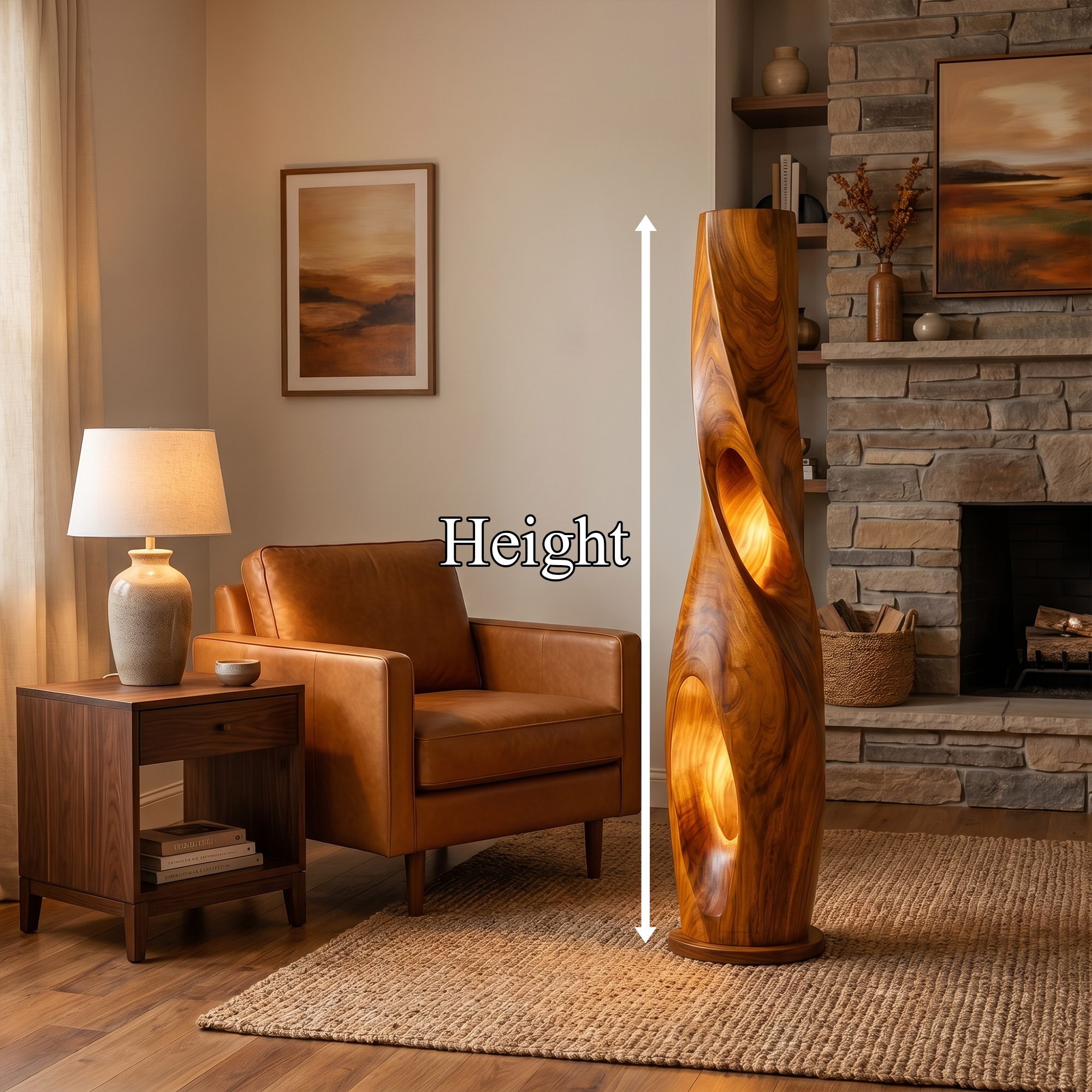 Modern Sculptural Floor Lamp With Hollow Solid Wood Design For Living Room SINLKIFLP095