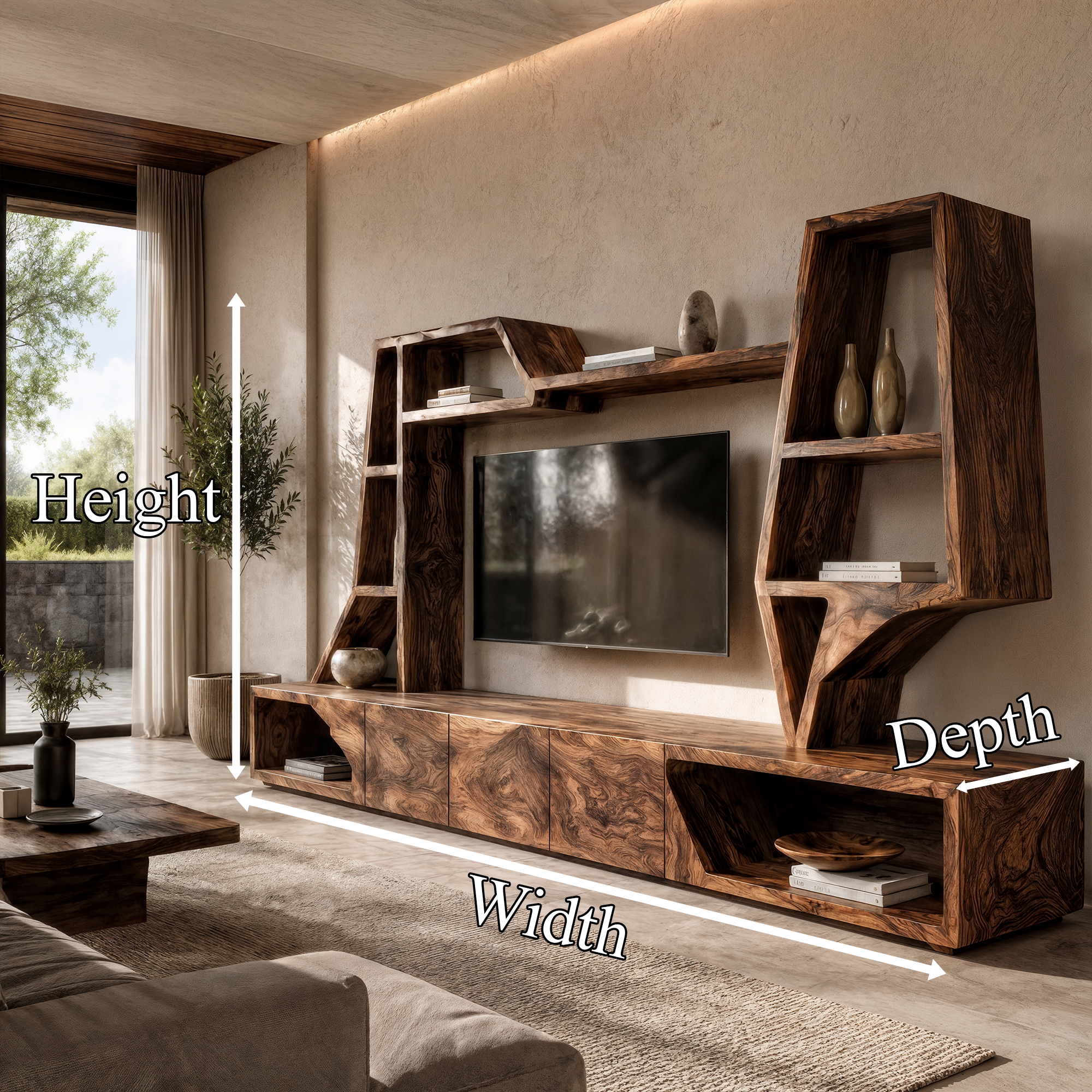 Organic TV Cabinet With Sculptural Branch Shelving And Wall Mounted Storage For Living Room SINLKITC056