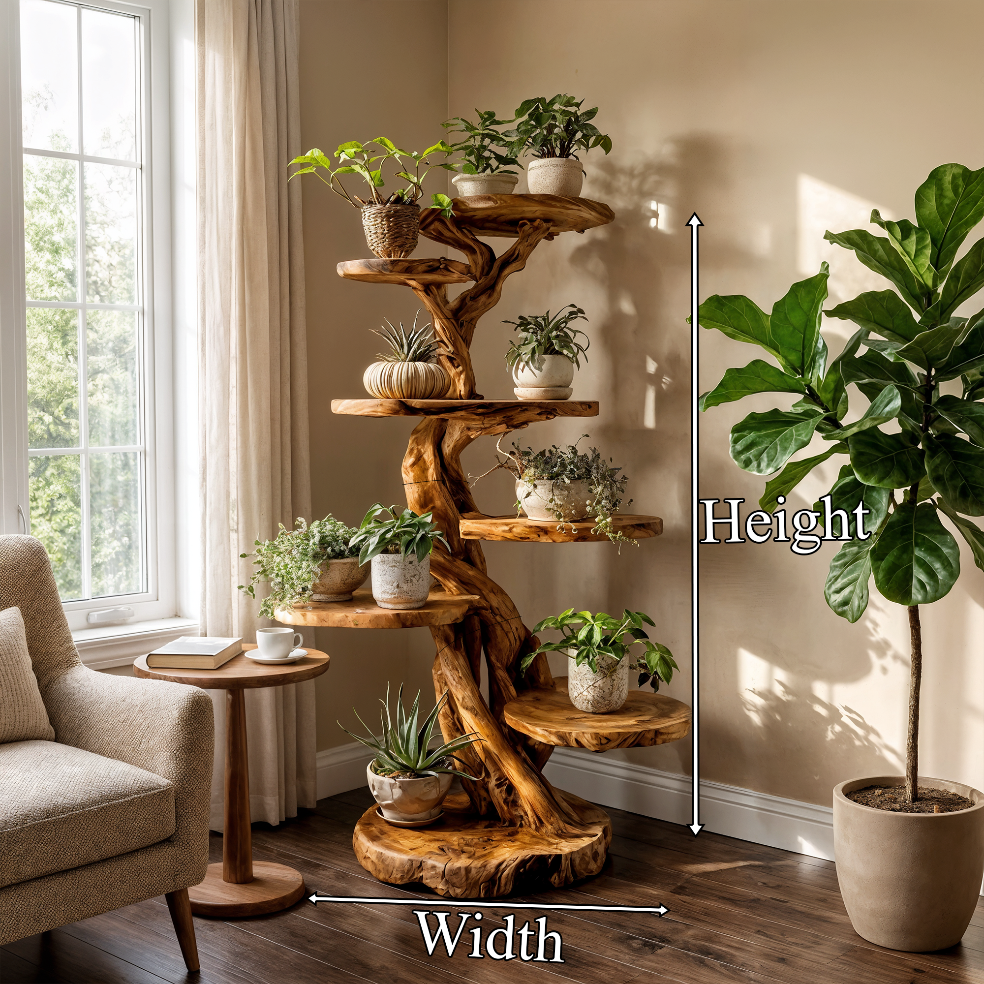 Rustic Tree Plant Shelf Natural Interior Design Home Decor SINLKITT079