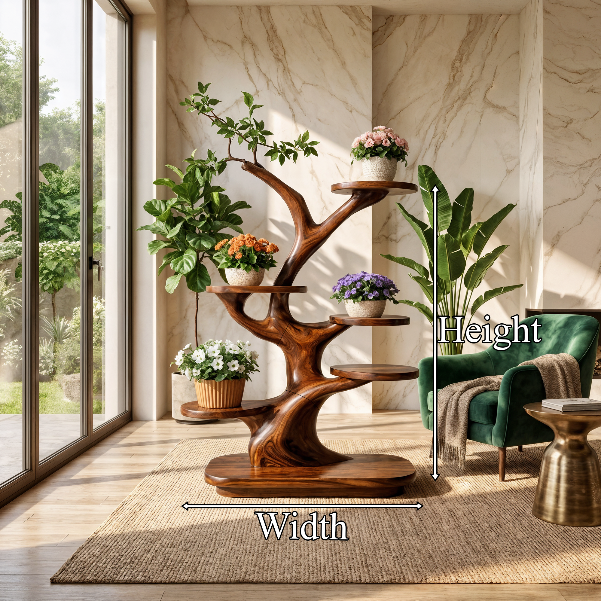 Midcentury Wooden Tree Plant Stand Home Interior SINLKITT108