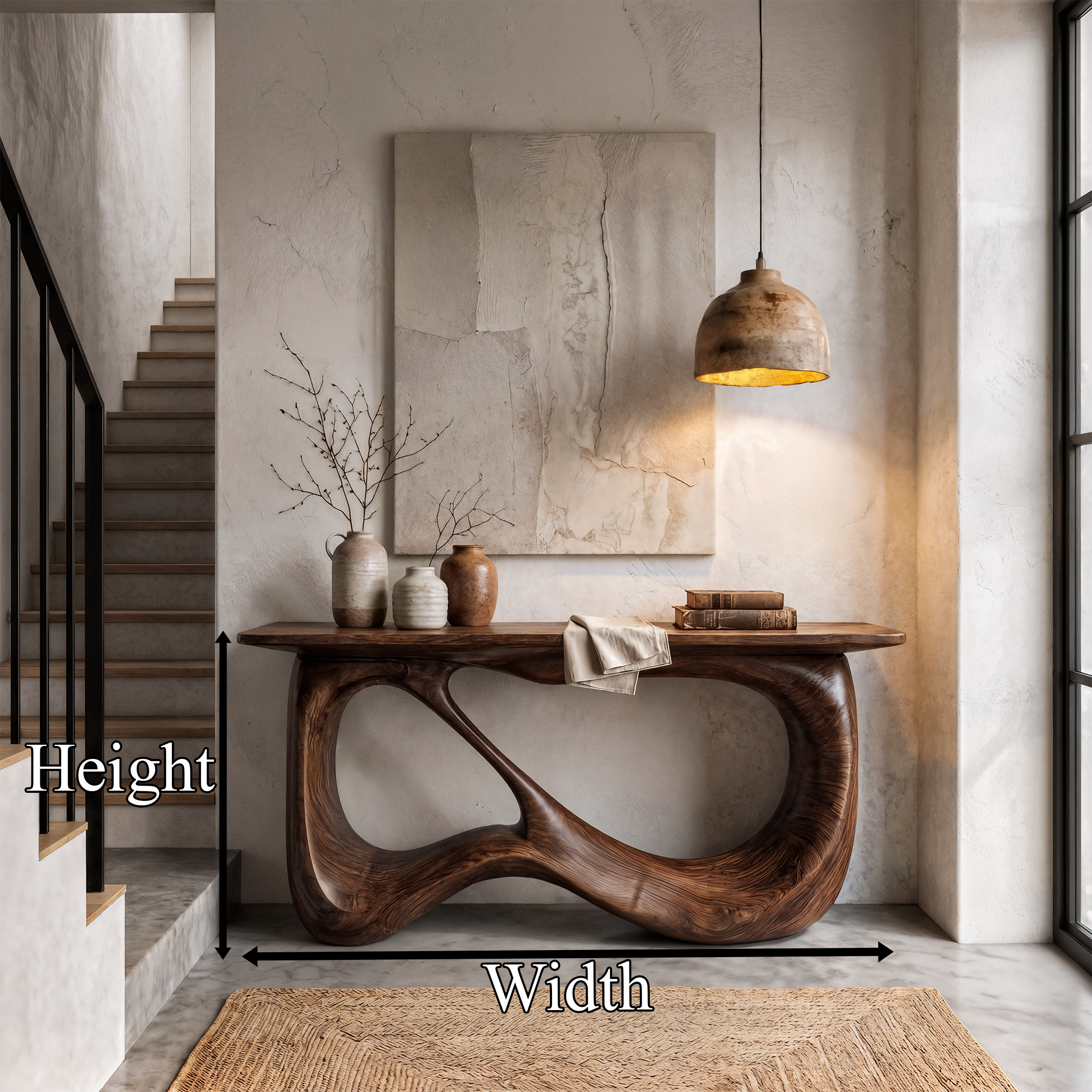 Minimalist Console Table With Flowing Loop Wood Base For Entryway SINLKICS600