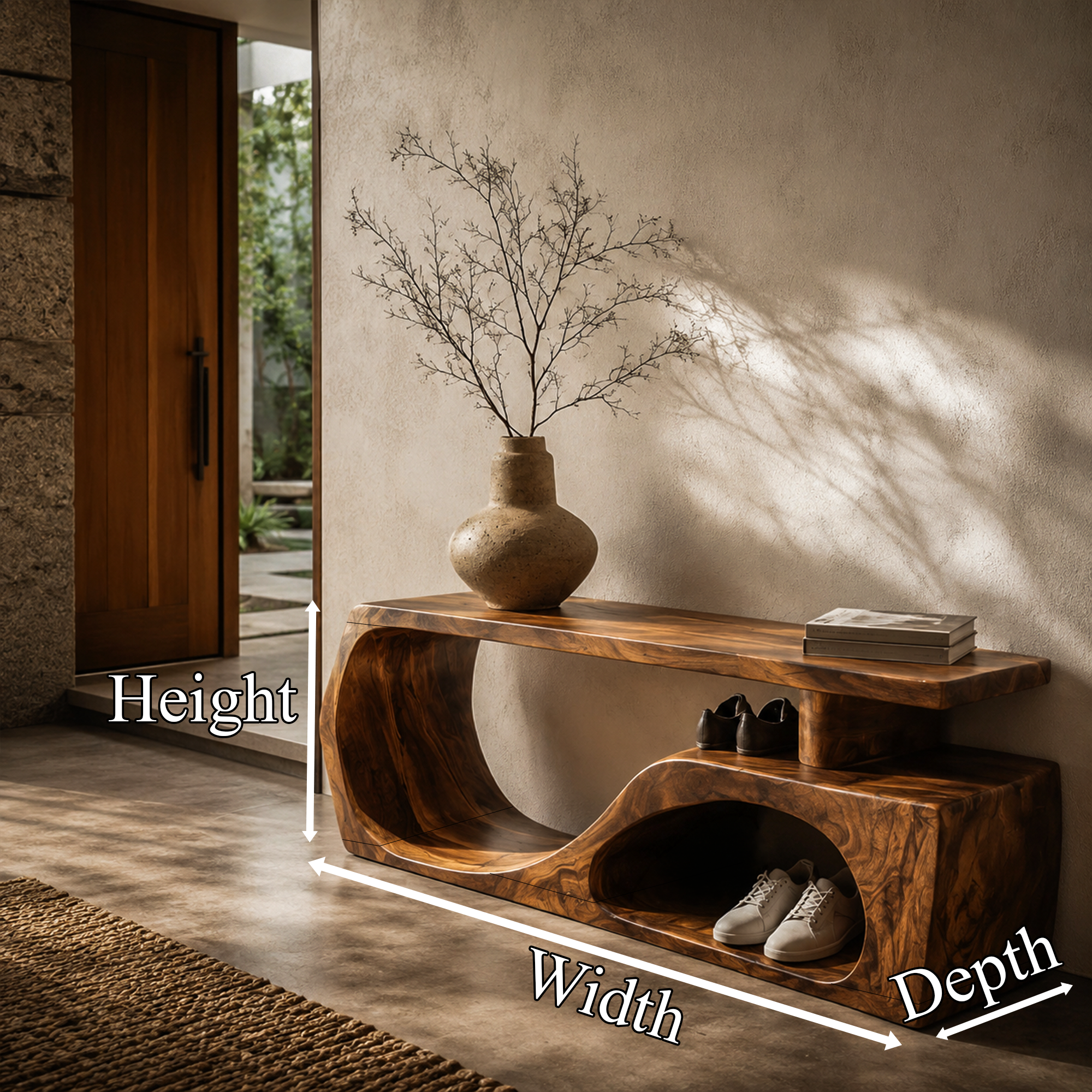 Contemporary Bench With Curved Open Shoe Storage For Entryway And Living Room SINLKIRS119