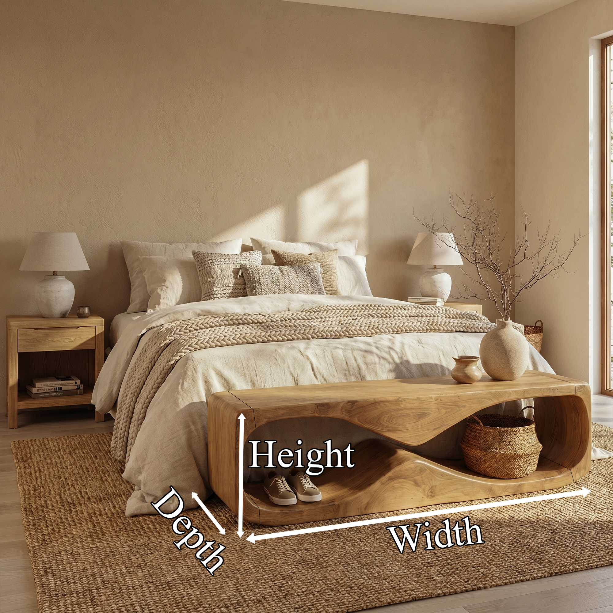 Modern Bench With Open Storage Shelf And Curved Wood Design For Entryway SINLKIRS120