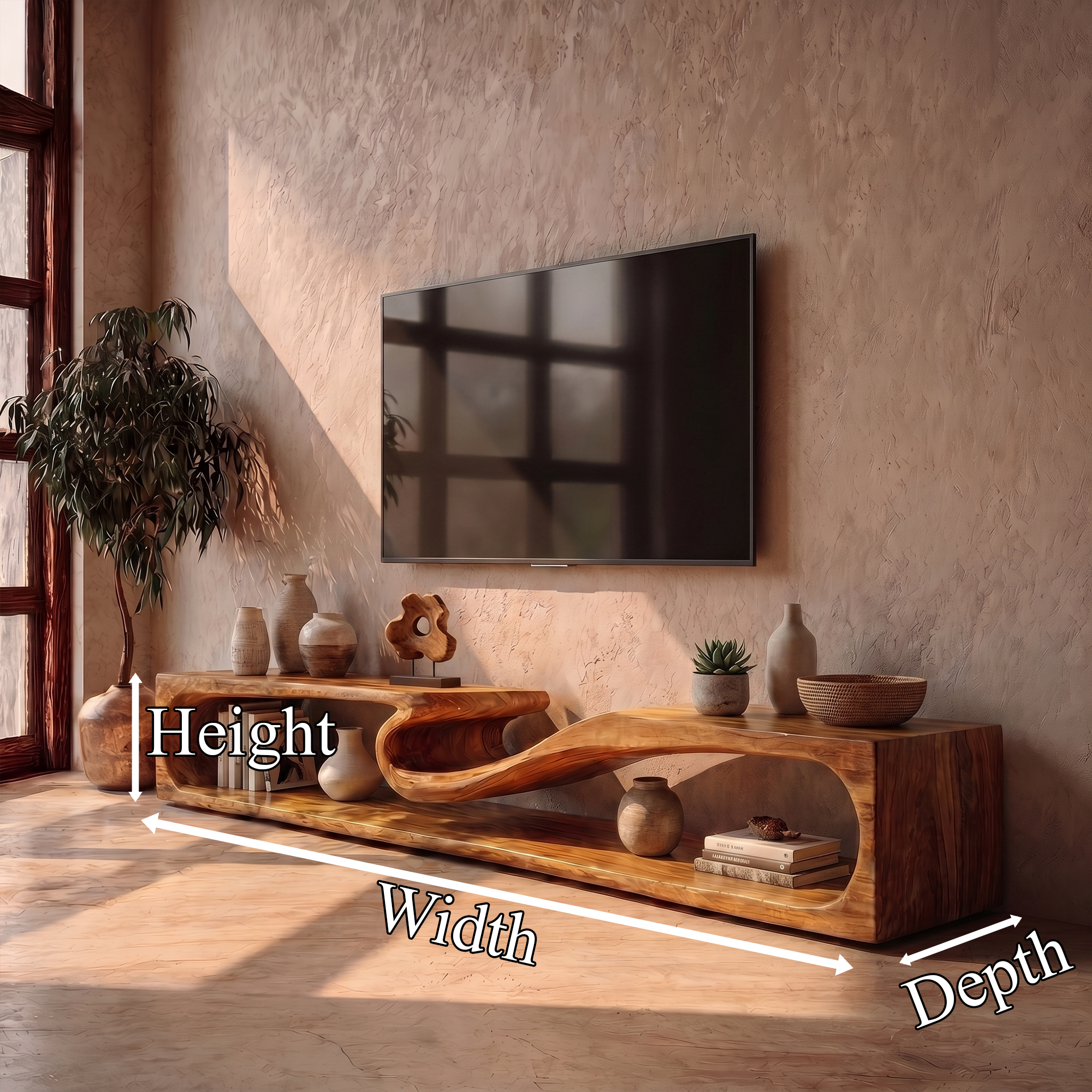 Minimalist TV Cabinet With Rounded Edge Wood Frame And Open Storage Design For Living Room SINLKITC034