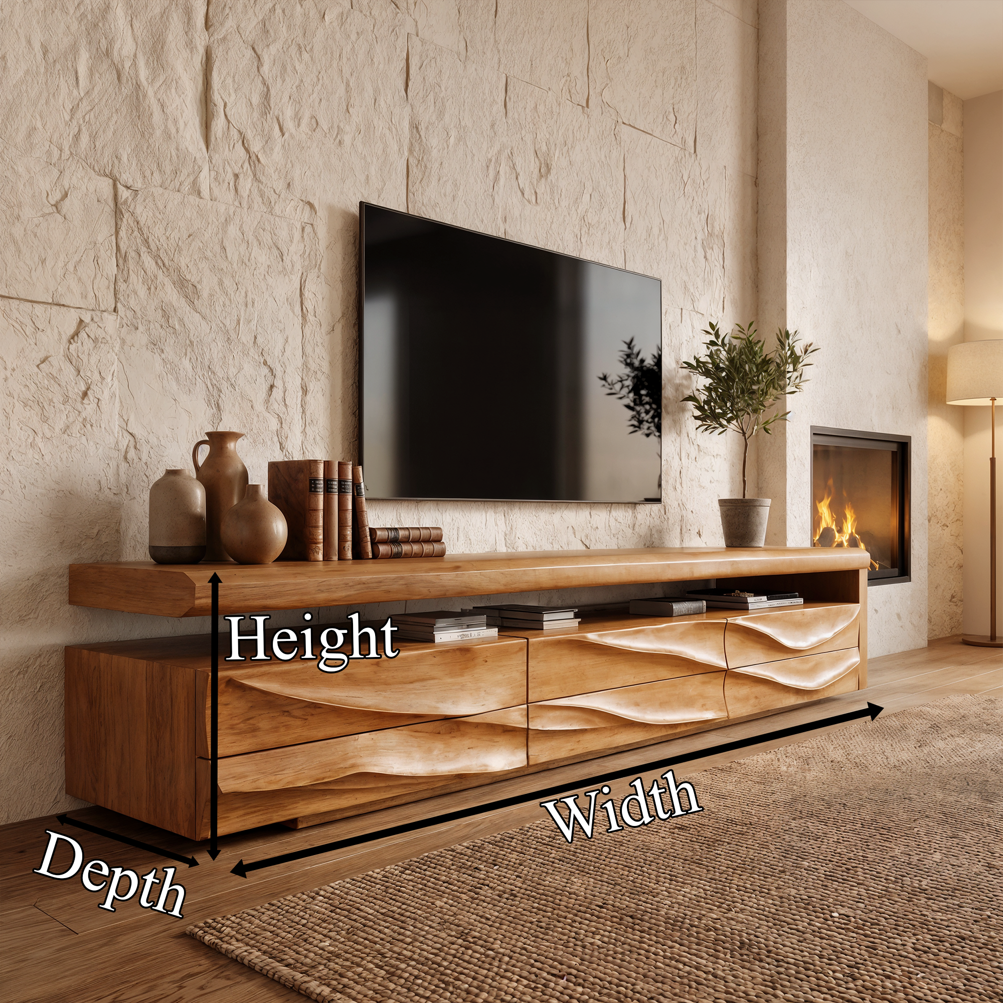 Organic Modern TV Cabinet With Handcrafted Solid Wood Design For Living Room SINLKITC050