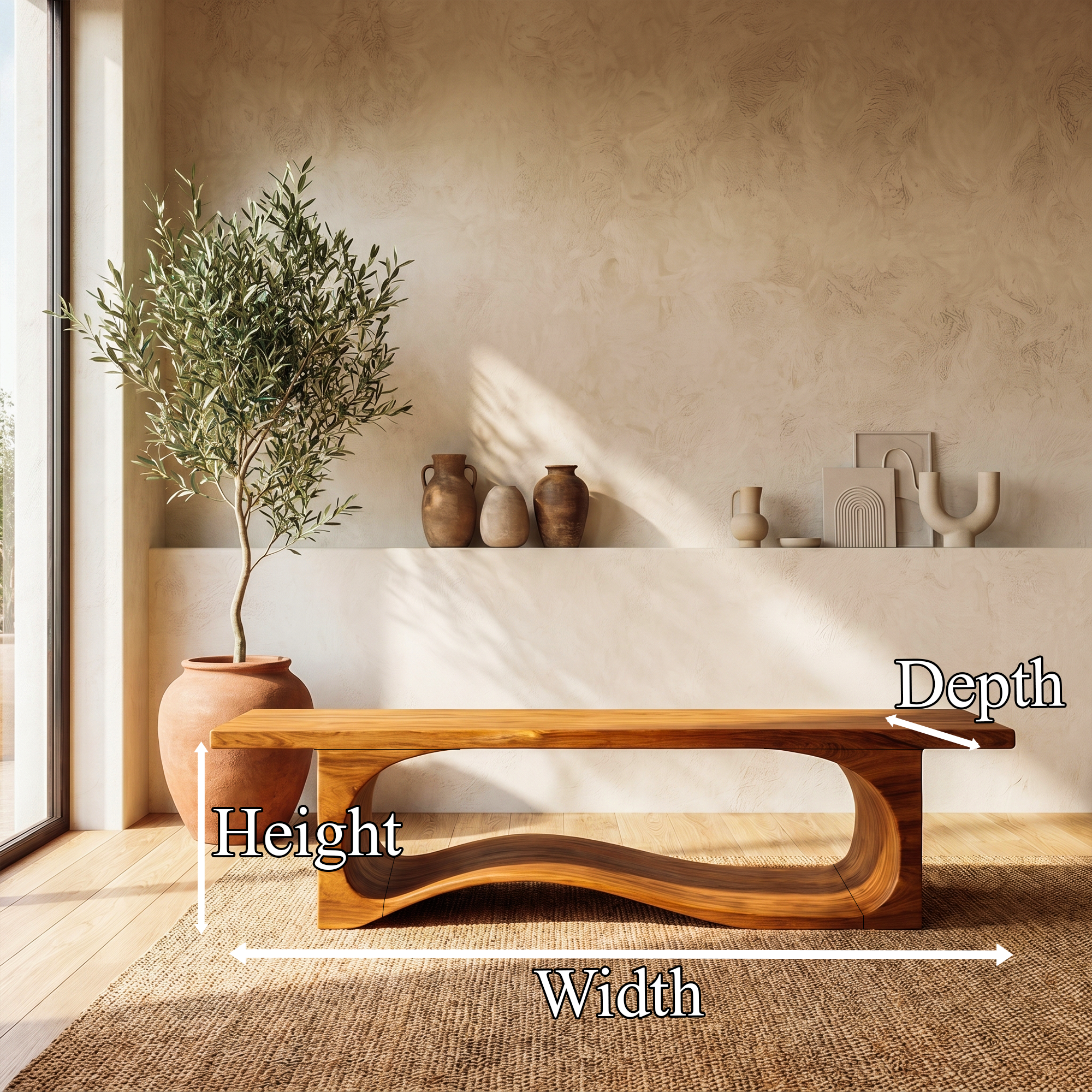 Sculptural Bench With Wave Design For Entryway SINLKIRS108