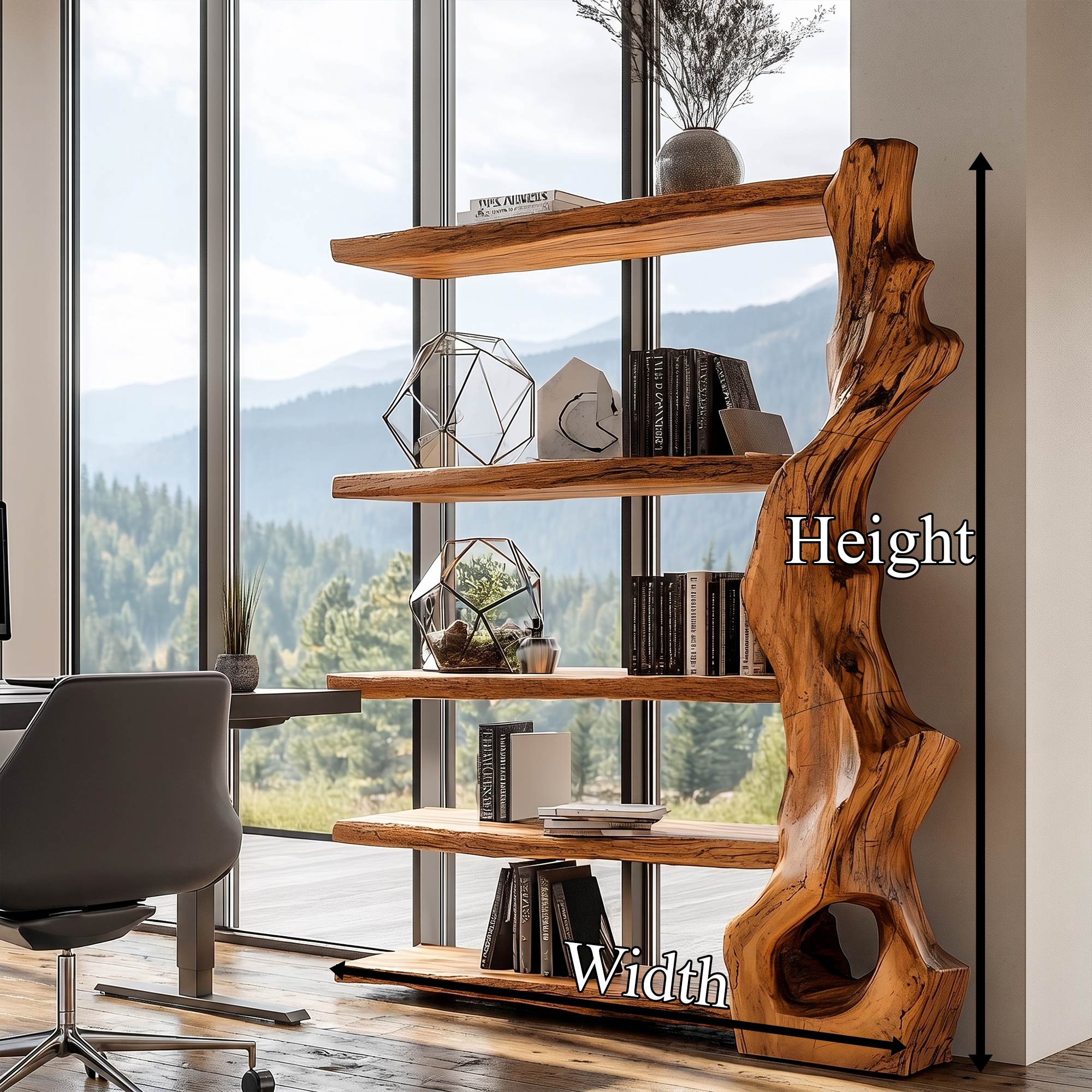 Rustic Tree Bookshelf With Handcrafted Branch Base And Open Shelves SINLKITB739