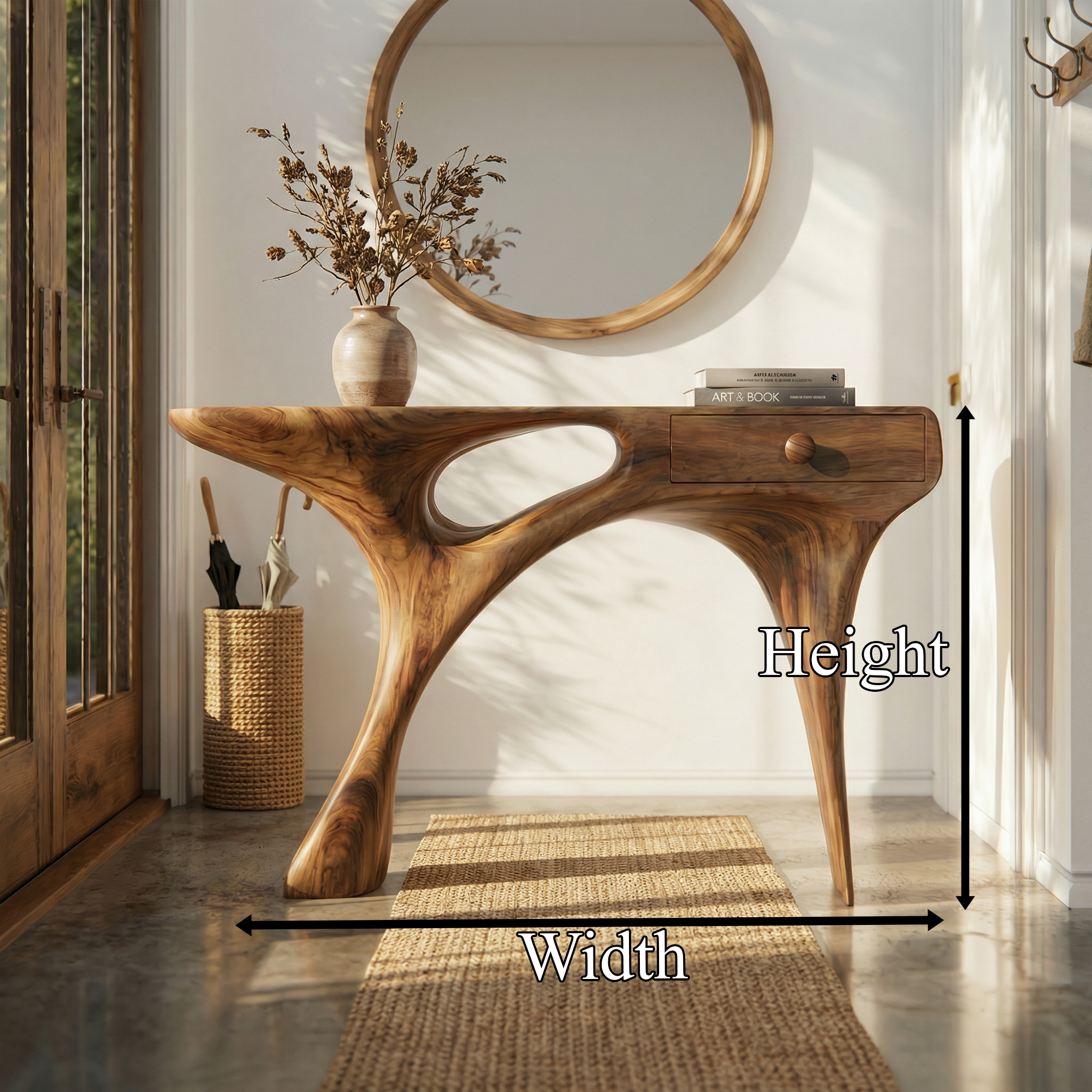 Mid Century Sculptural Console Table For Entryway And Living Room Space SINLKICS564