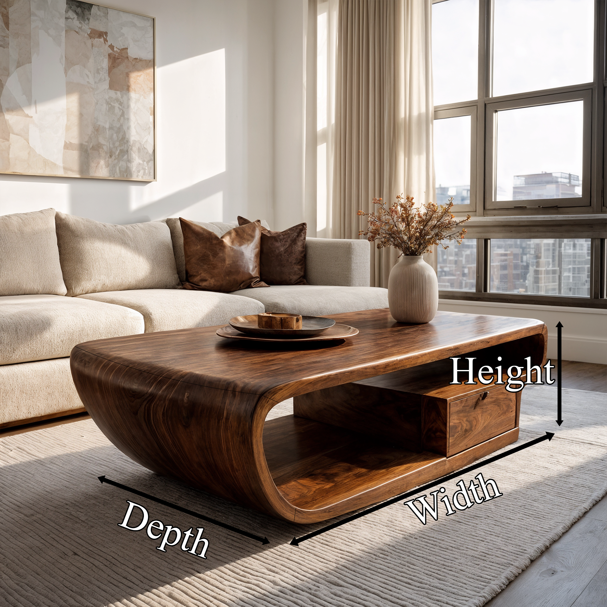 Organic Sculptural Coffee Table With Storage For Living Room And Lounge SINLKICF364