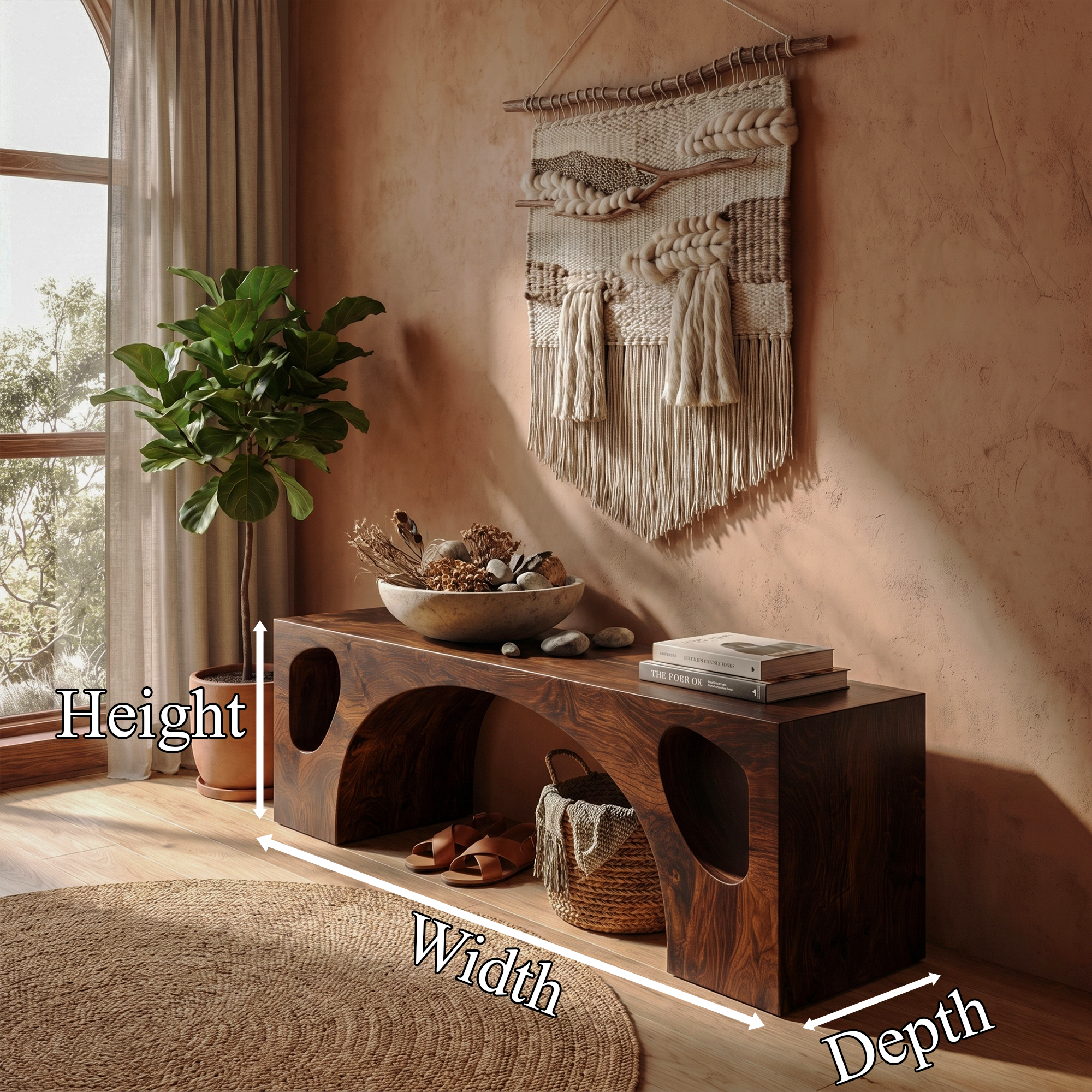 Modern Organic Bench With Sculptural Arch Base For Entryway SINLKIRS111