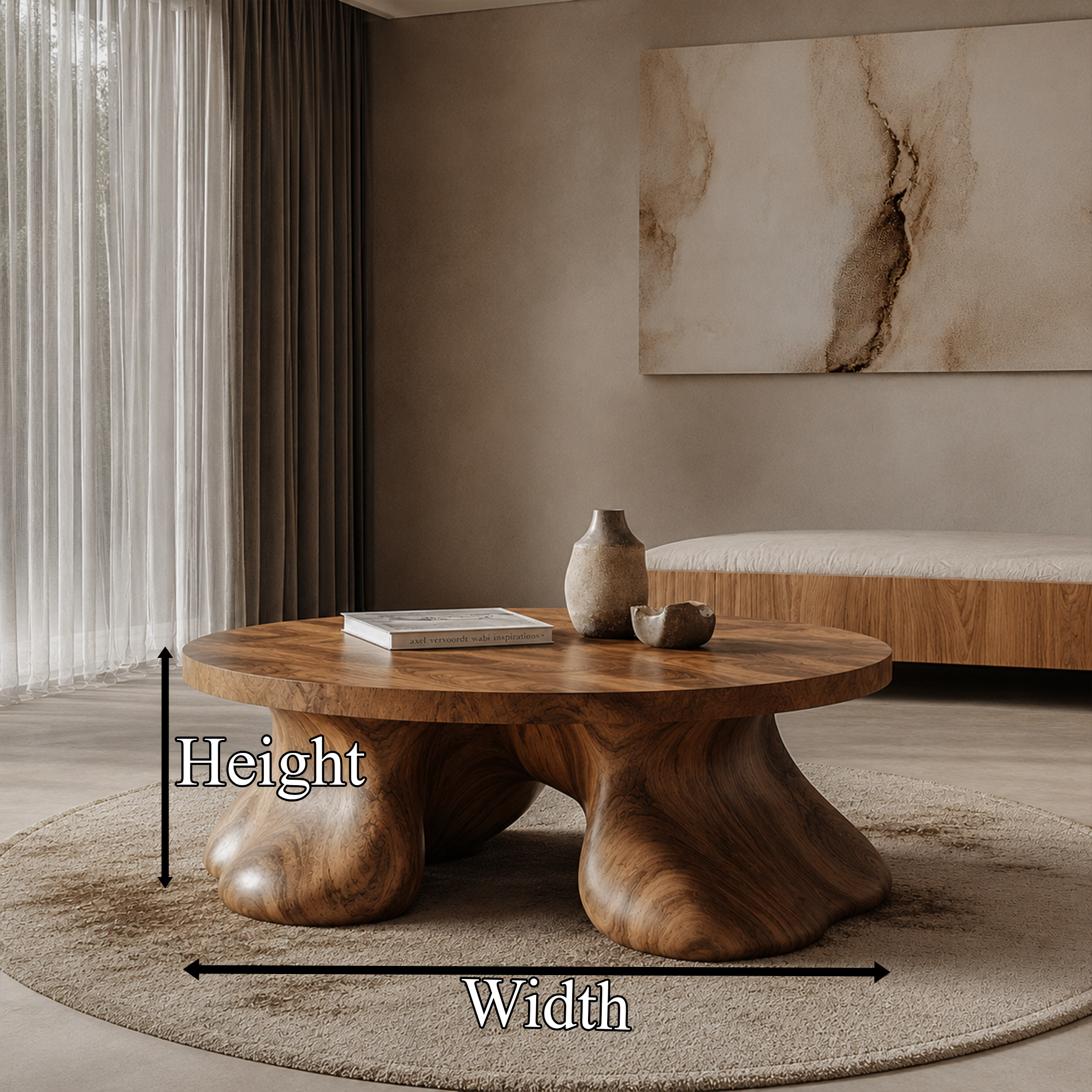 Sculptural Coffee Table With Organic Freeform Top For Living Room SINLKICF376