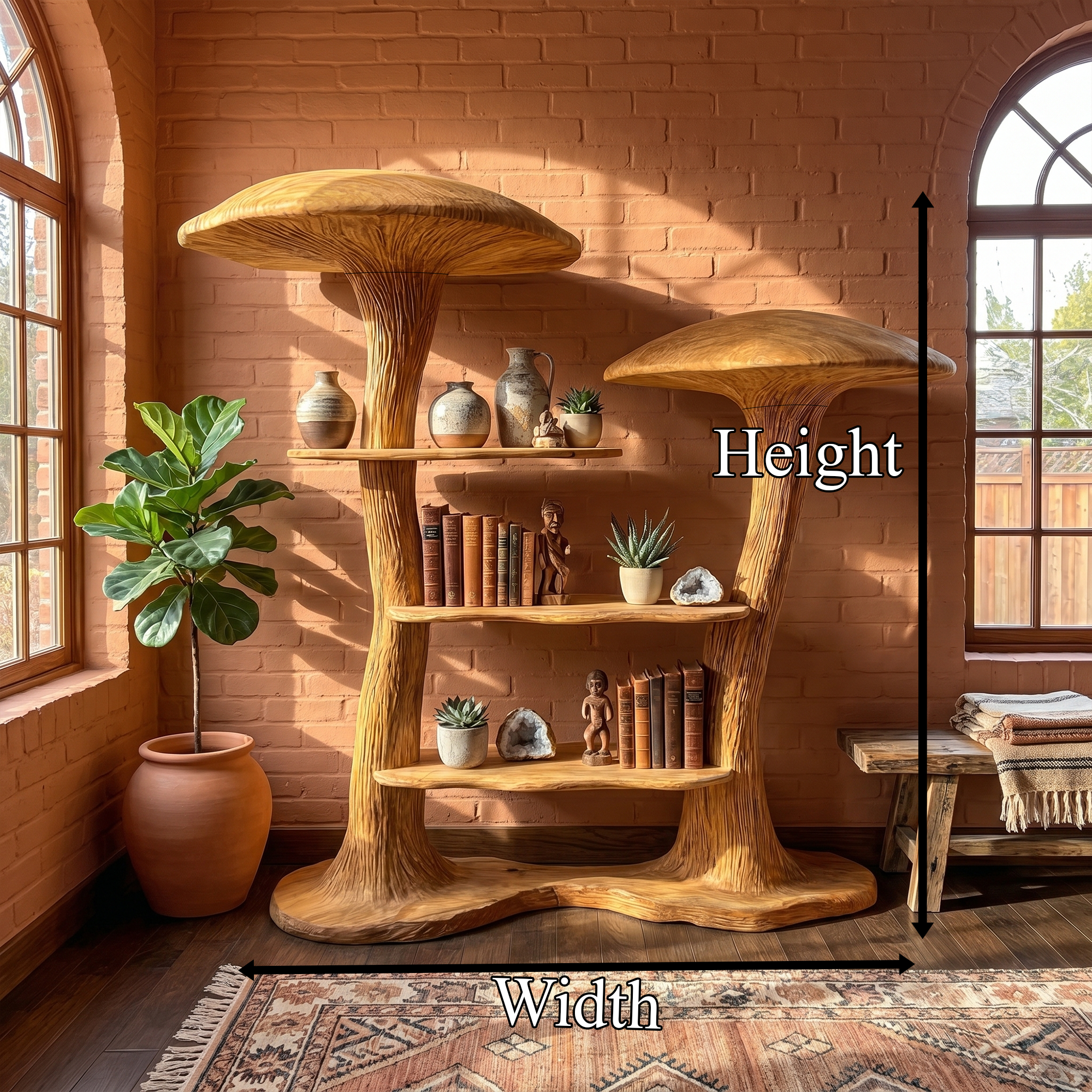 Organic Modern Mushroom Bookcase With Sculptural Solid Wood Form For Living Room SINLKITB742