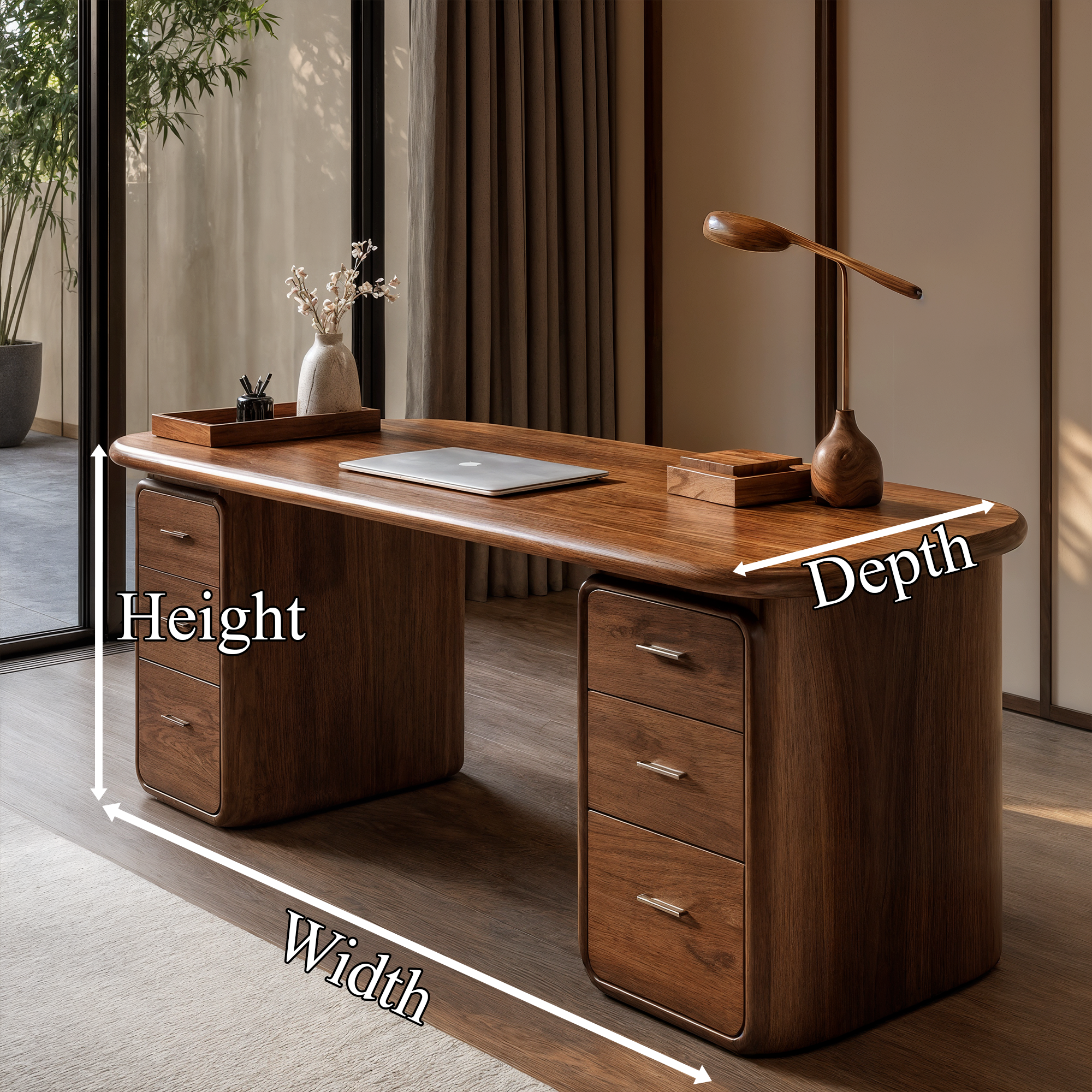 Contemporary Wood Desk With Built In Drawers For Home Office SINLKIDK145