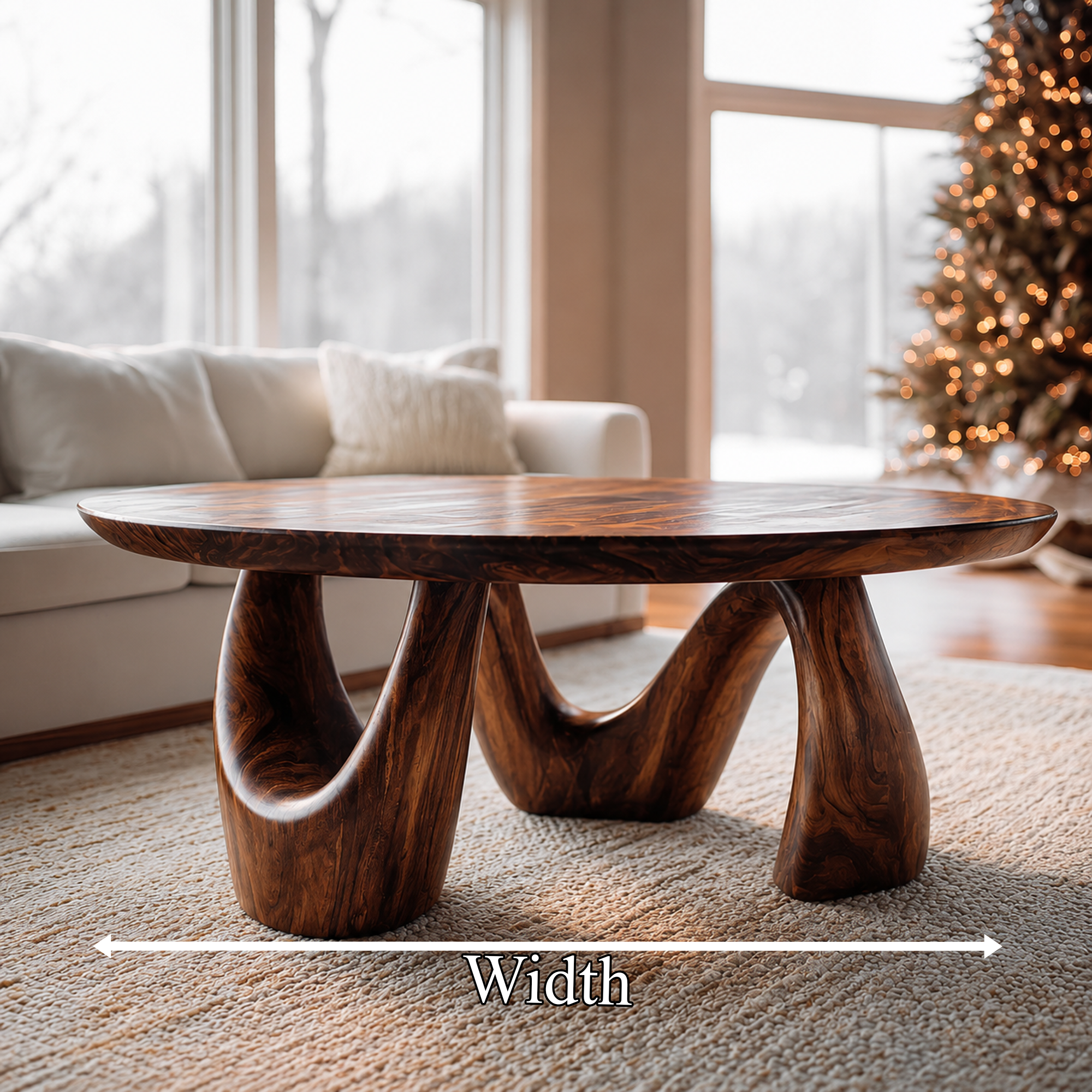 Organic Coffee Table With Freeform Live Edge Top And Sculptural Loop Wood Base For Living Room SINLKICF378