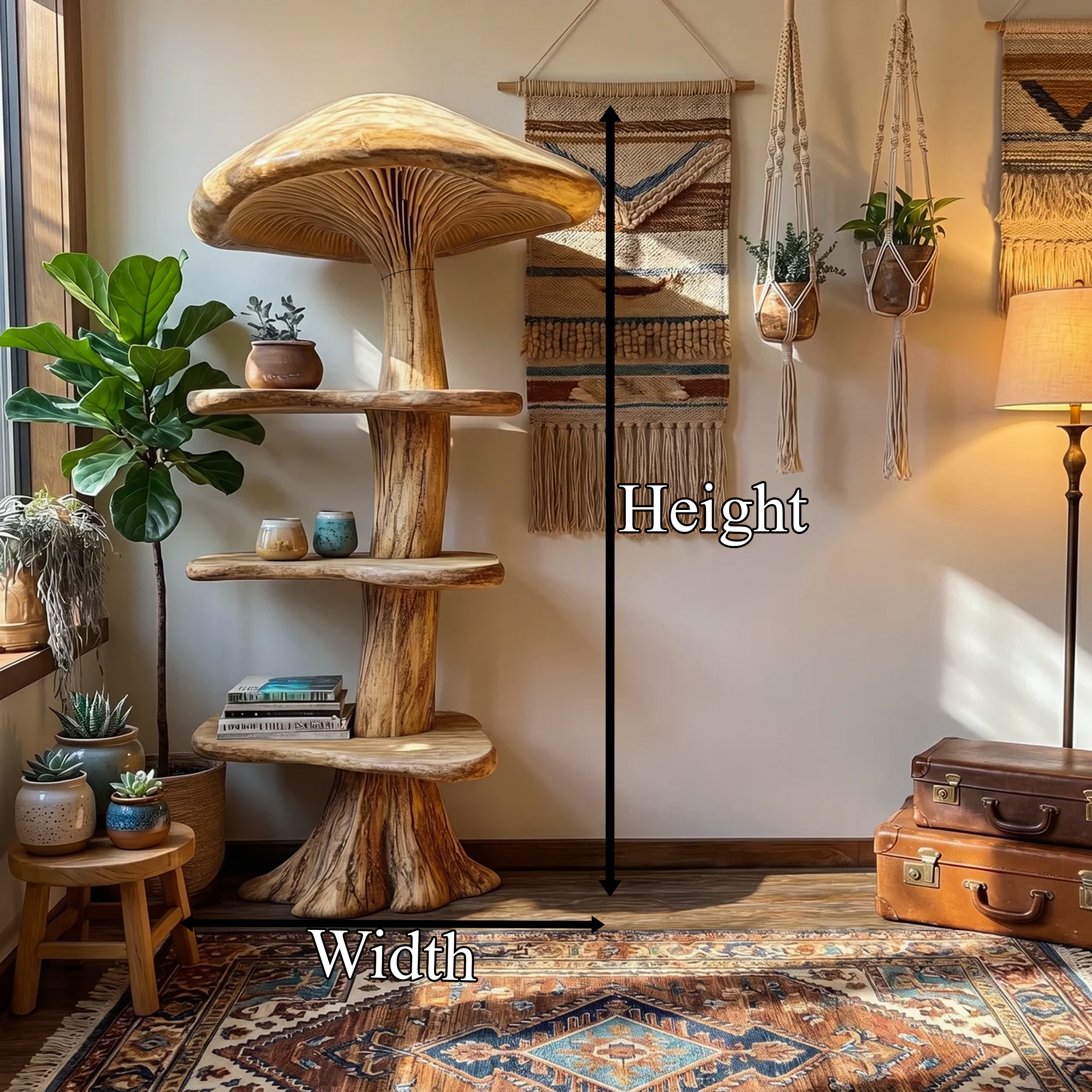 Organic Mushroom Bookshelf With Handcrafted Solid Wood Shelves For Living Room SINLKITB745
