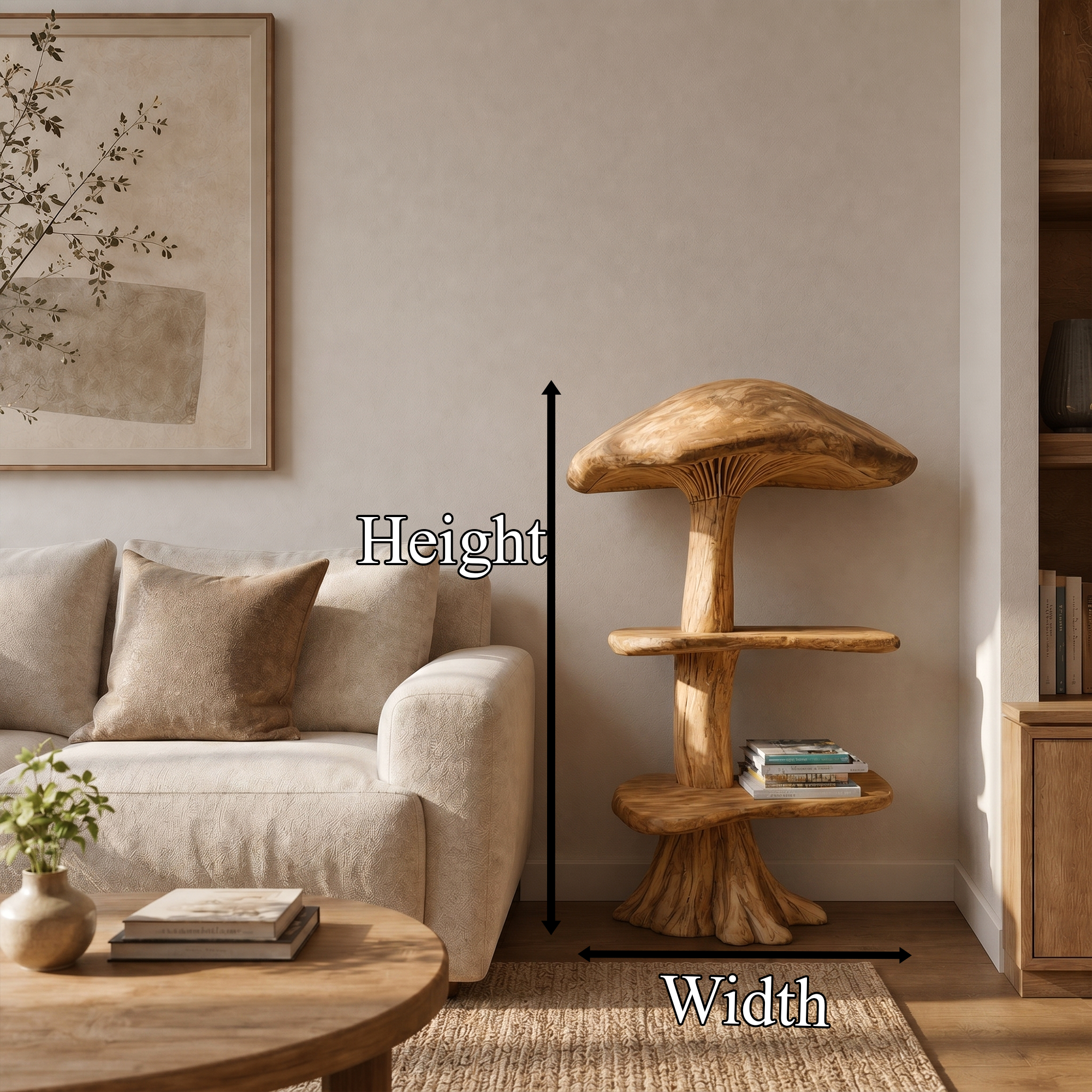 Organic Mushroom Display Bookshelf With Solid Wood Shelving For Living Room SINLKITB746