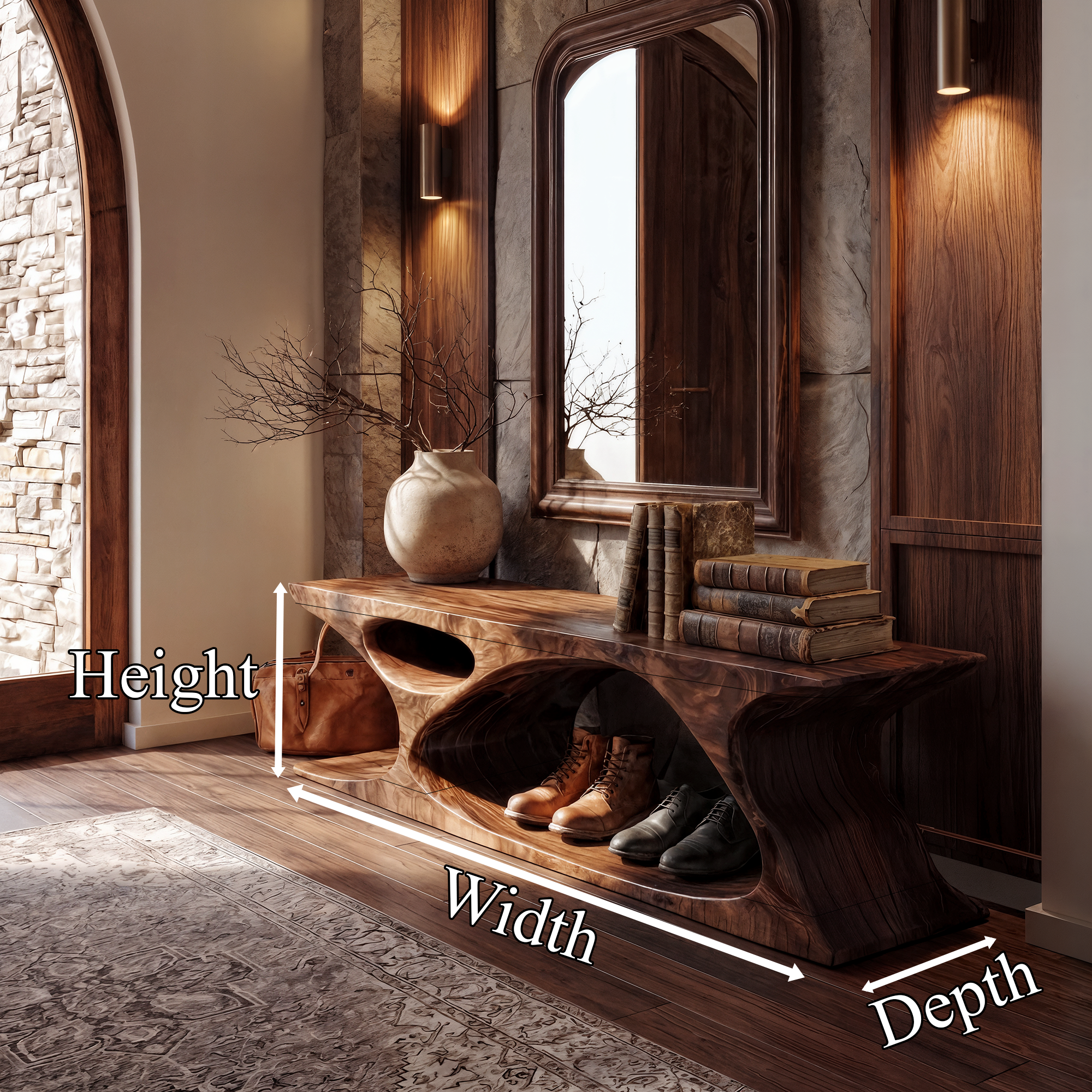 Modern Bench With Sculptural Open Base And Built In Shoe Storage For Entryway SINLKIRS117