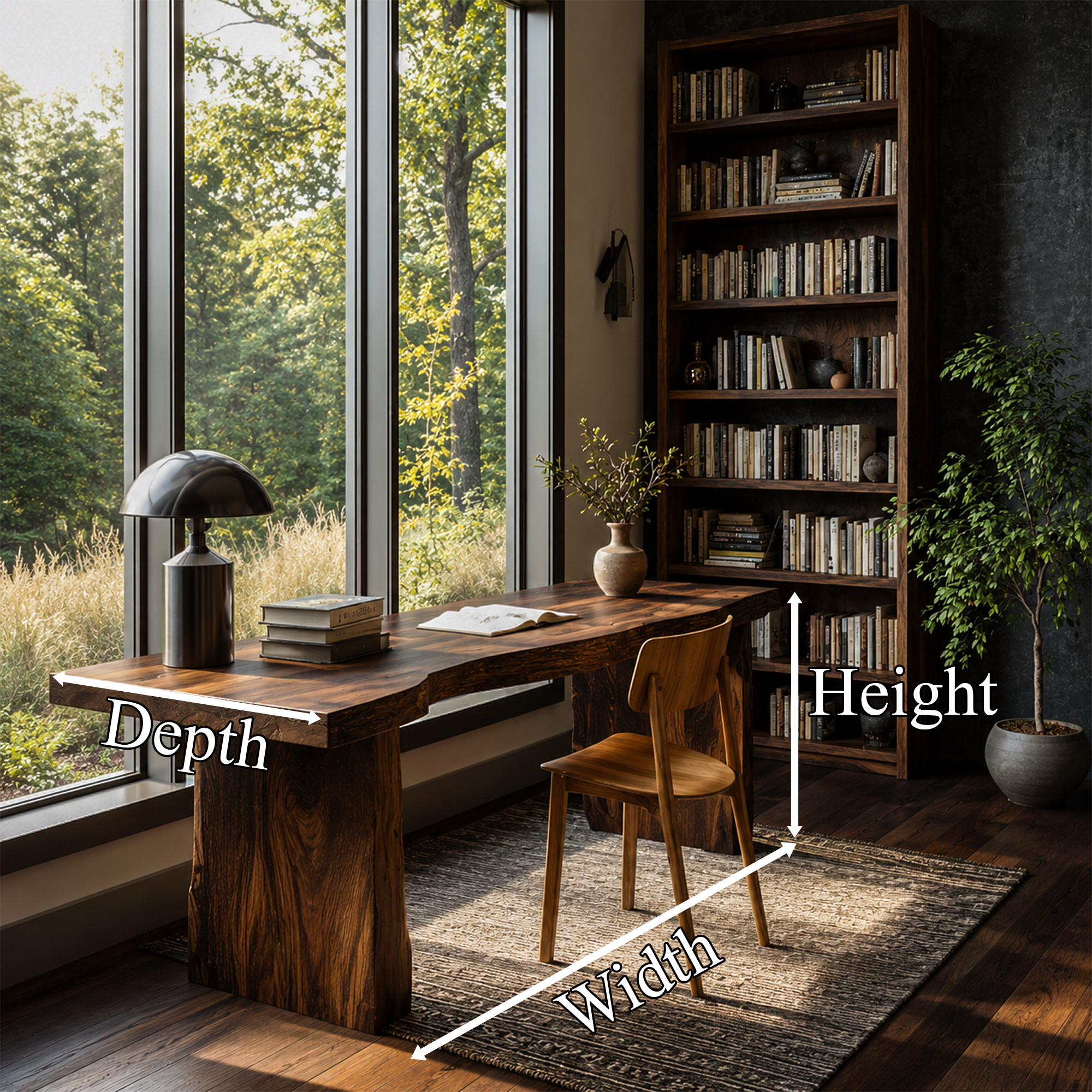 Rustic Desk With Live Edge Top And Sculptural Tree Stump Base For Home Office SINLKIDK116