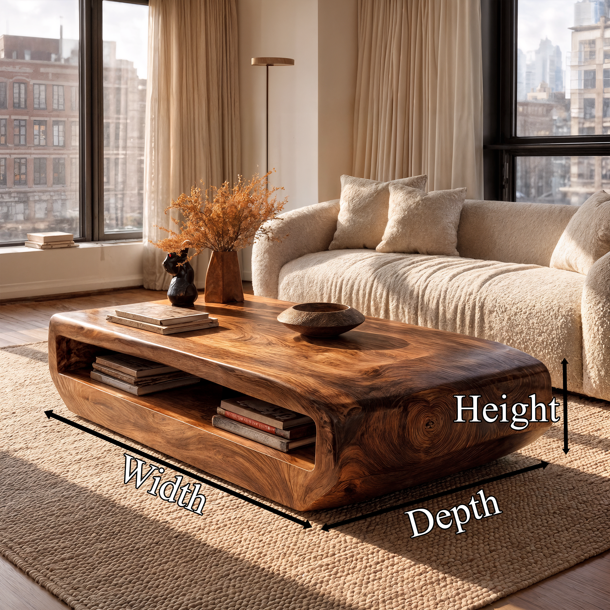 Rustic Natural Wood Coffee Table With Storage For Living Room And Lounge SINLKICF365